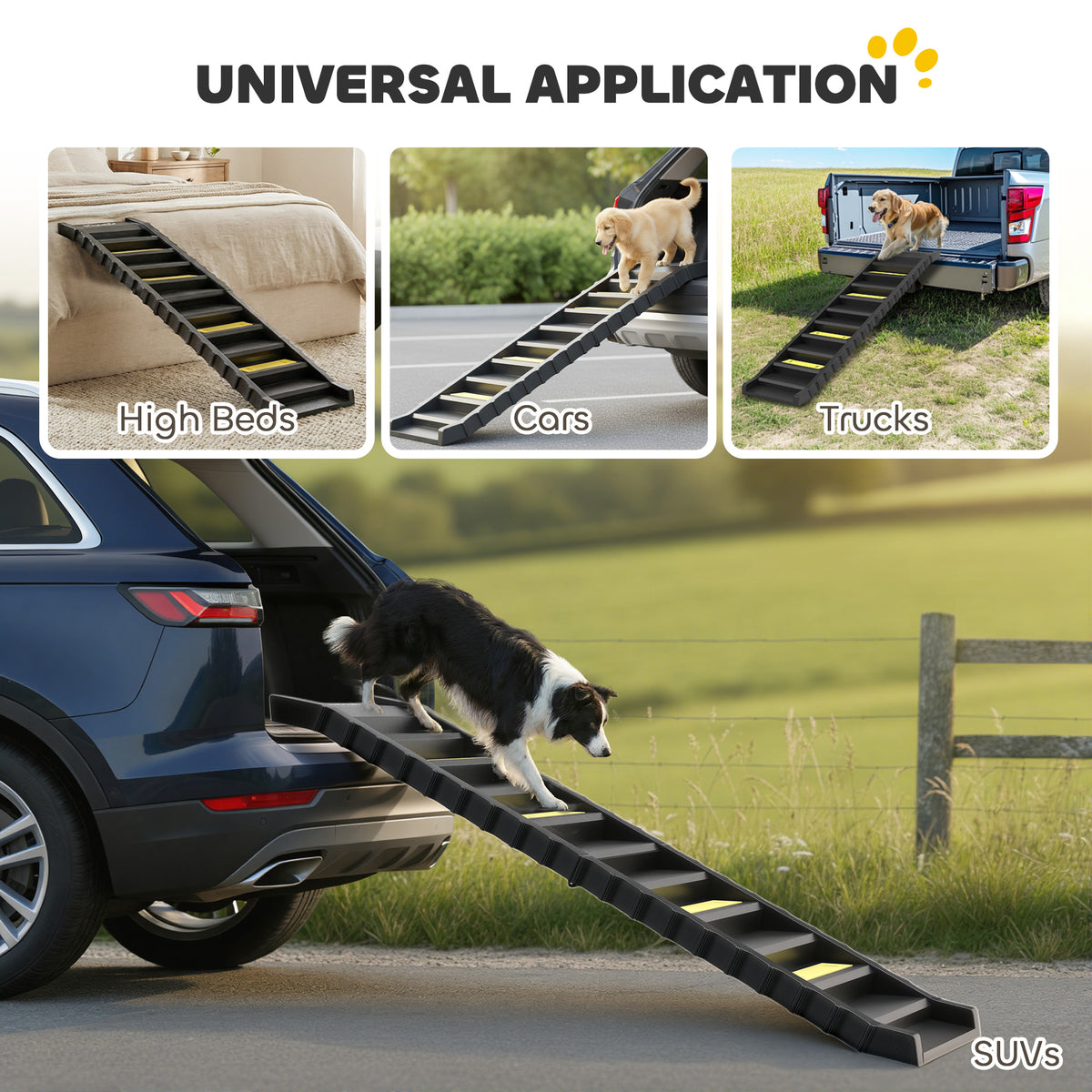 Dog Stairs for Car Truck SUV, Foldable Dog Ramp for Large Medium Small Dogs, Black