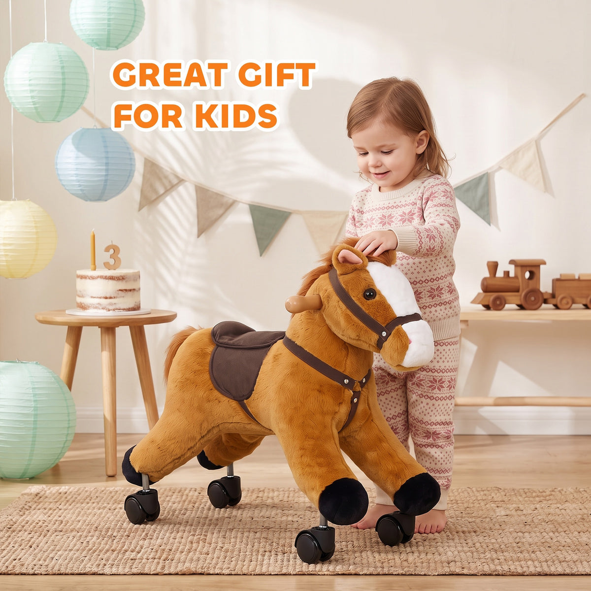 Ride on Horse, Ride on Toy with Wheels, Plush Animal Toys to Develop Balance & Coordination for Toddlers 18-36 M, Brown