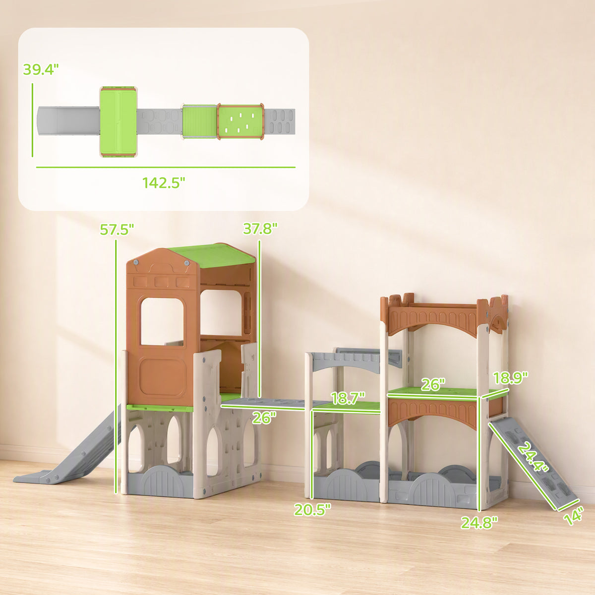 8 in 1 Toddler Slide Set with Balance Bridge, Playhouse, Climber, Storage, Indoor Playset Playground for 3-6 Years