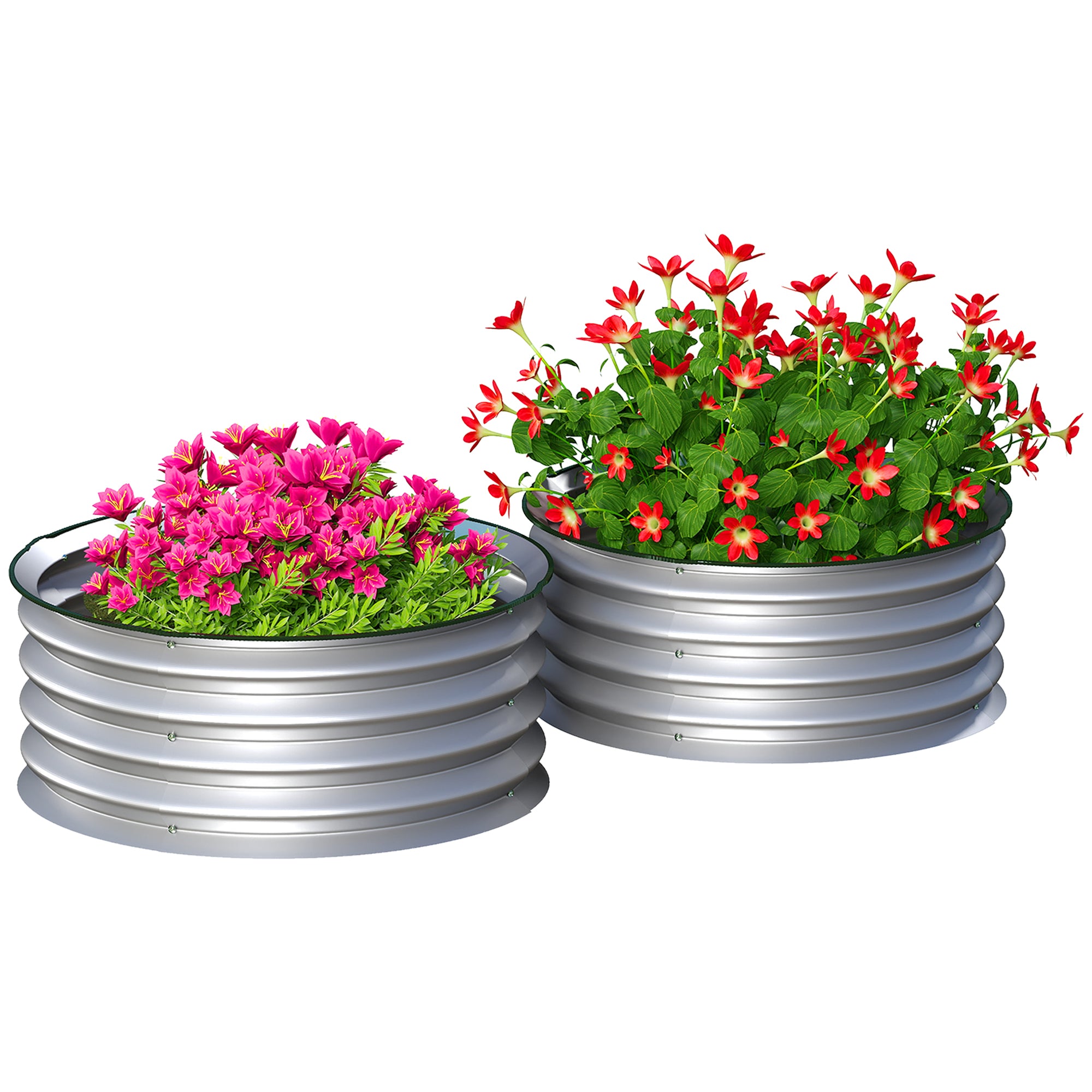 Set of 2 Raised Garden Bed, Metal Planter Box with Safety Edging, Easy-to-assemble Stock Tank 2'x2'x1' Silver - Silver