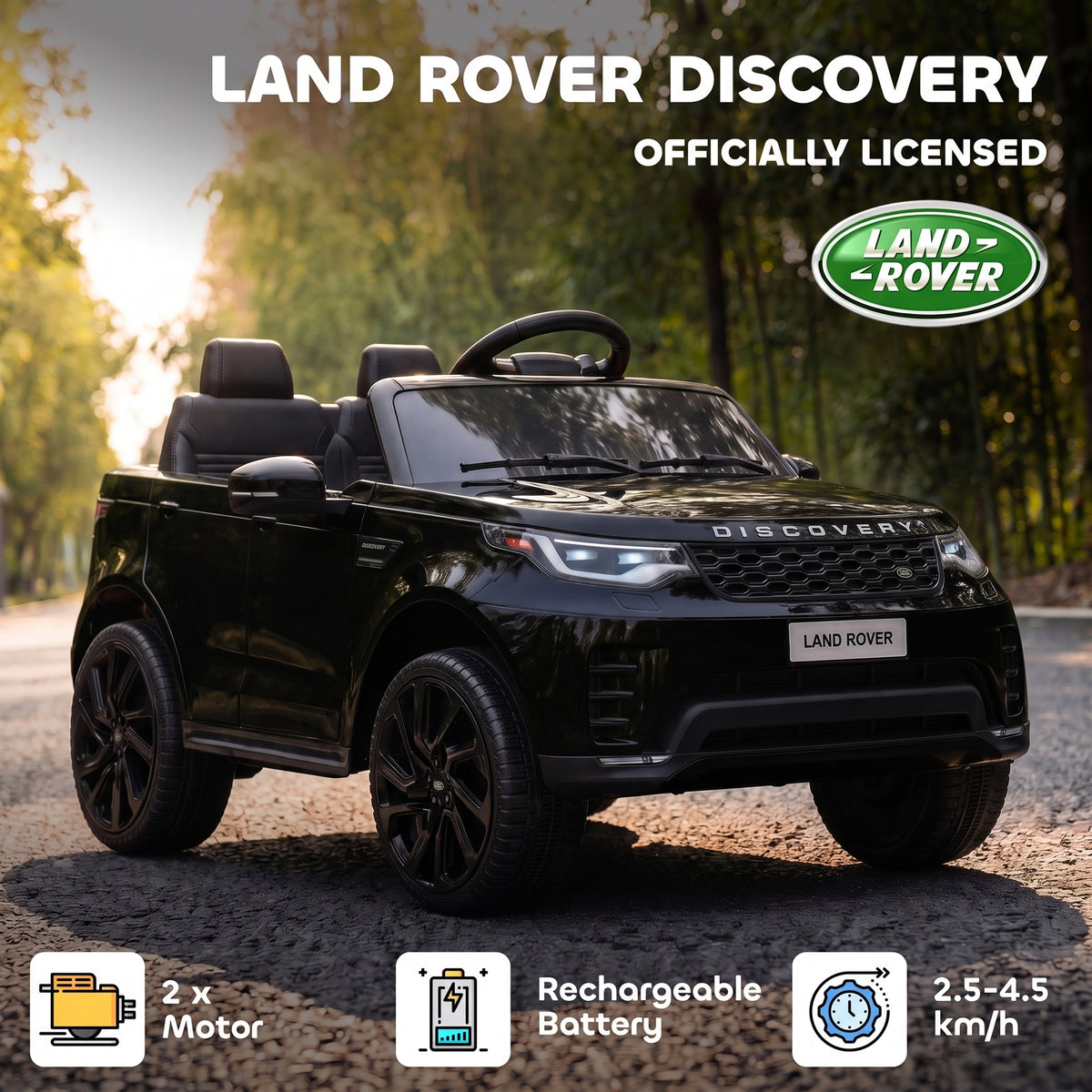 12V Electric Car for Kids, Licensed Land Rover Ride on Car with Parent Remote, Soft Start, 4 Wheel Suspension, Black