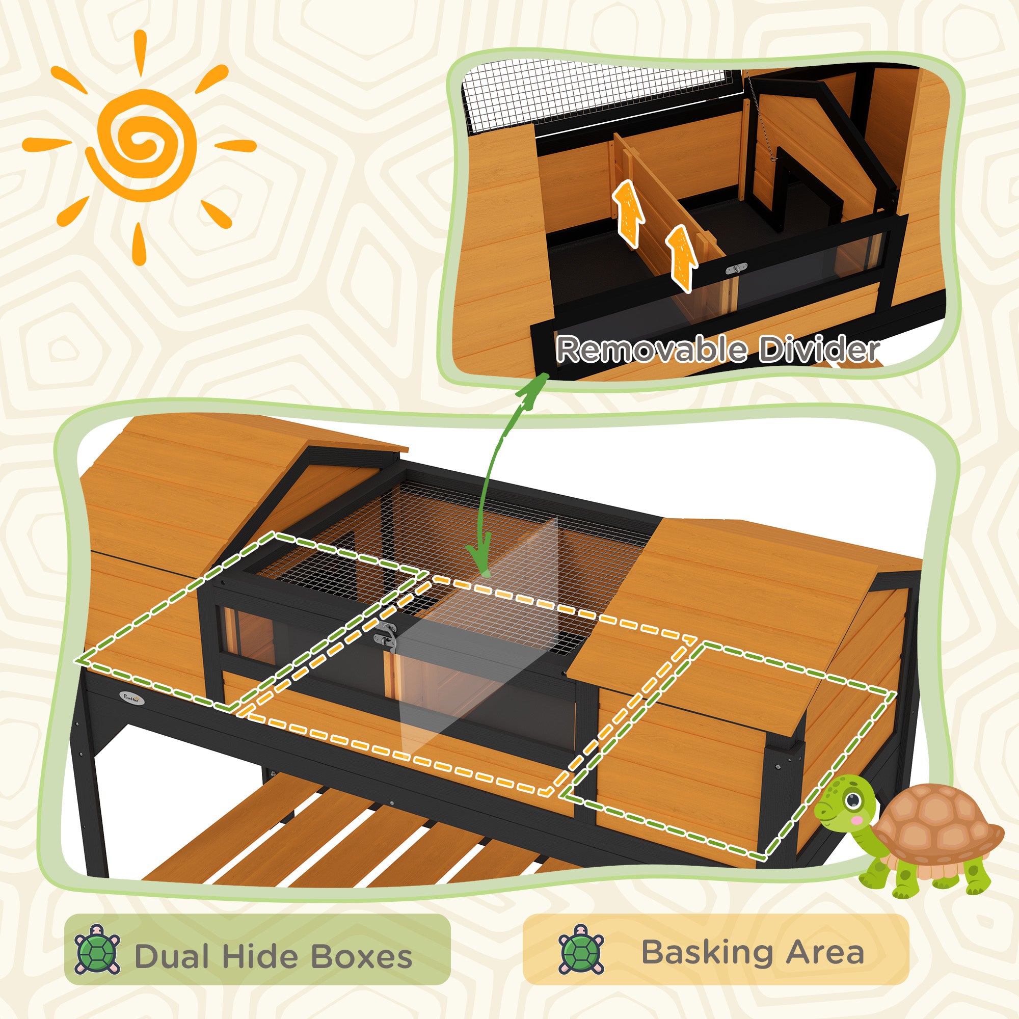 Tortoise Enclosure Tortoise House with Adjustable Lamp Holder Storage Shelf, Dual Main Houses, Openable Lid, Yellow - Yellow - Image 4