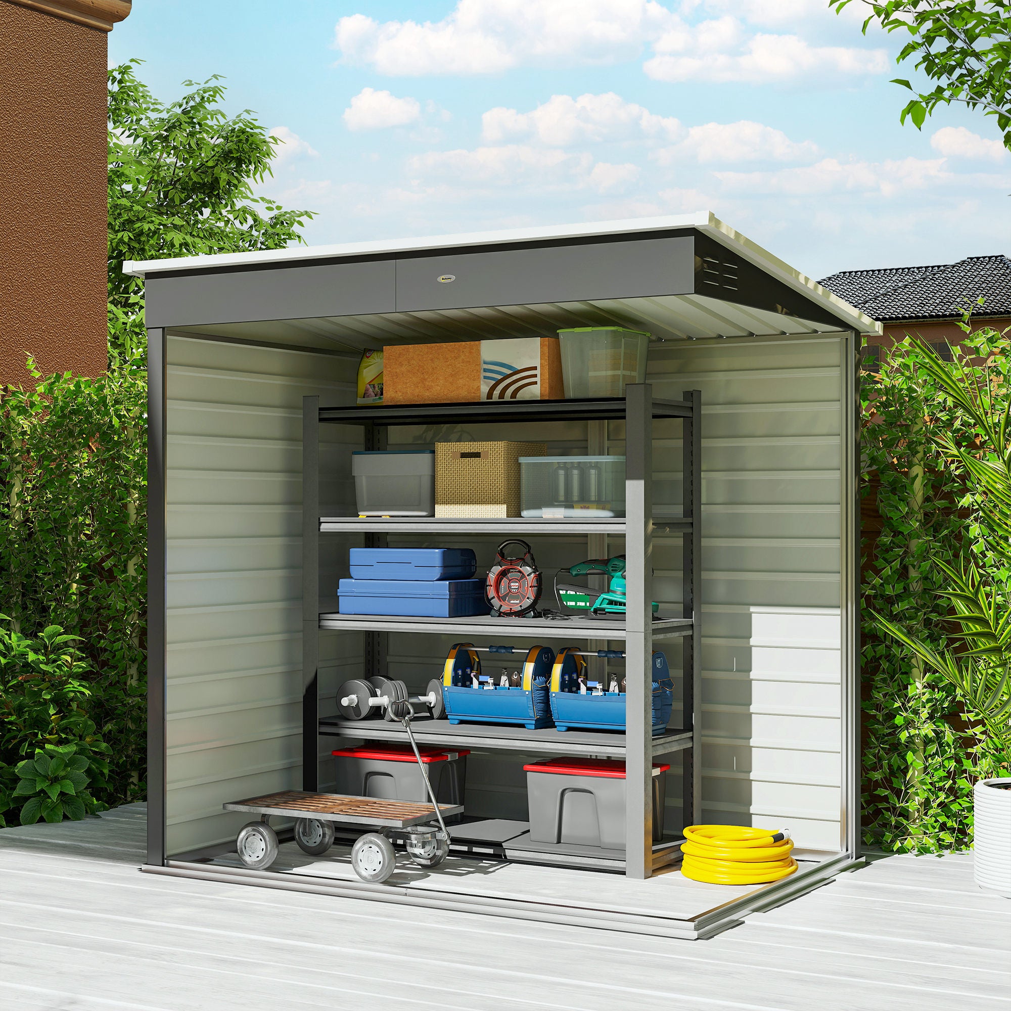 6' x 4' Outdoor Garden Shed, Metal Storage Shed with Lockable Door and Gloves for Backyard Garden Patio, Light Gray - Light Gray - Image 7