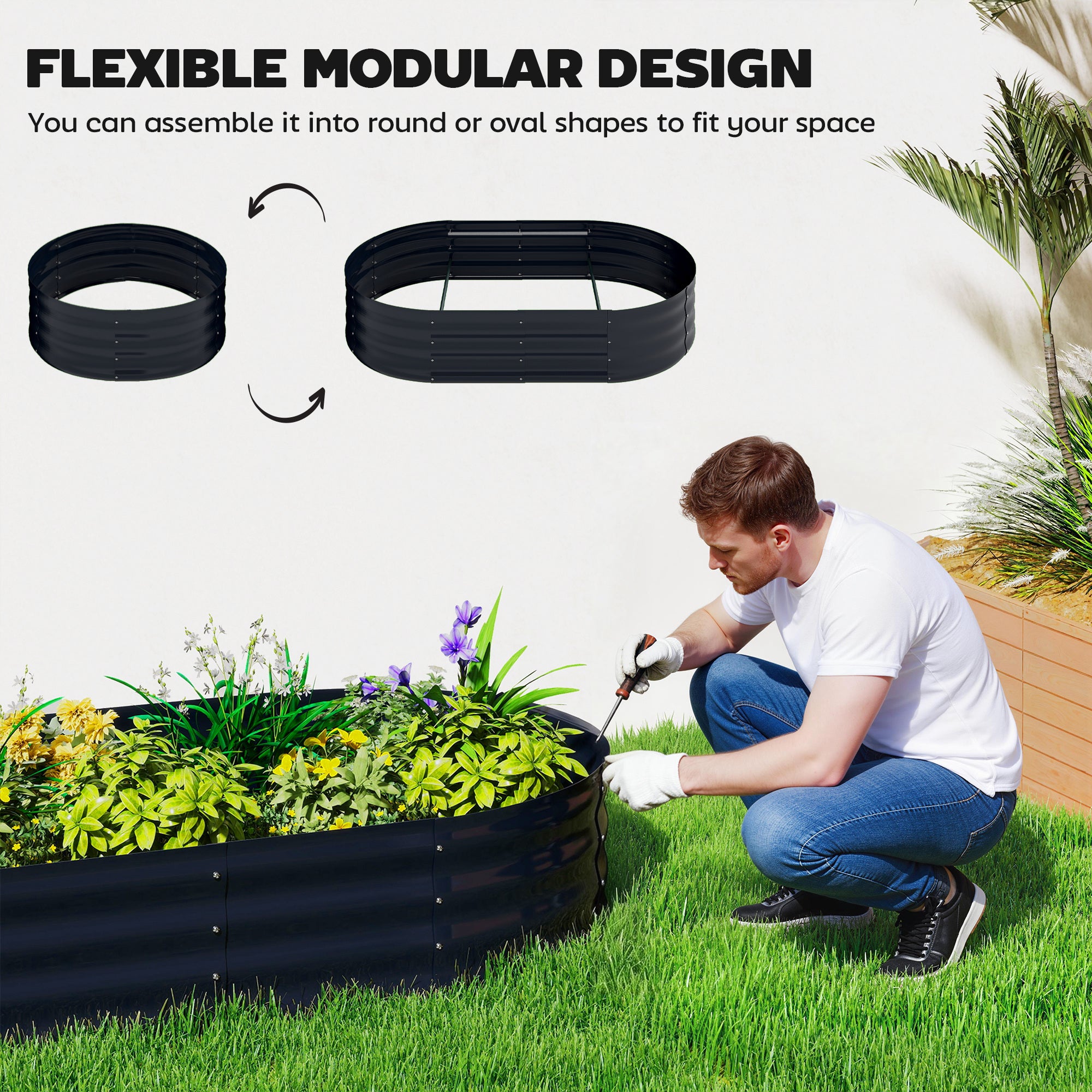 Galvanised Raised Garden Bed with Arched Trellis, 5 x 3 x 6ft Metal Outdoor Planter Box with Open Bottom, Dark Gray - Dark Gray - Image 7