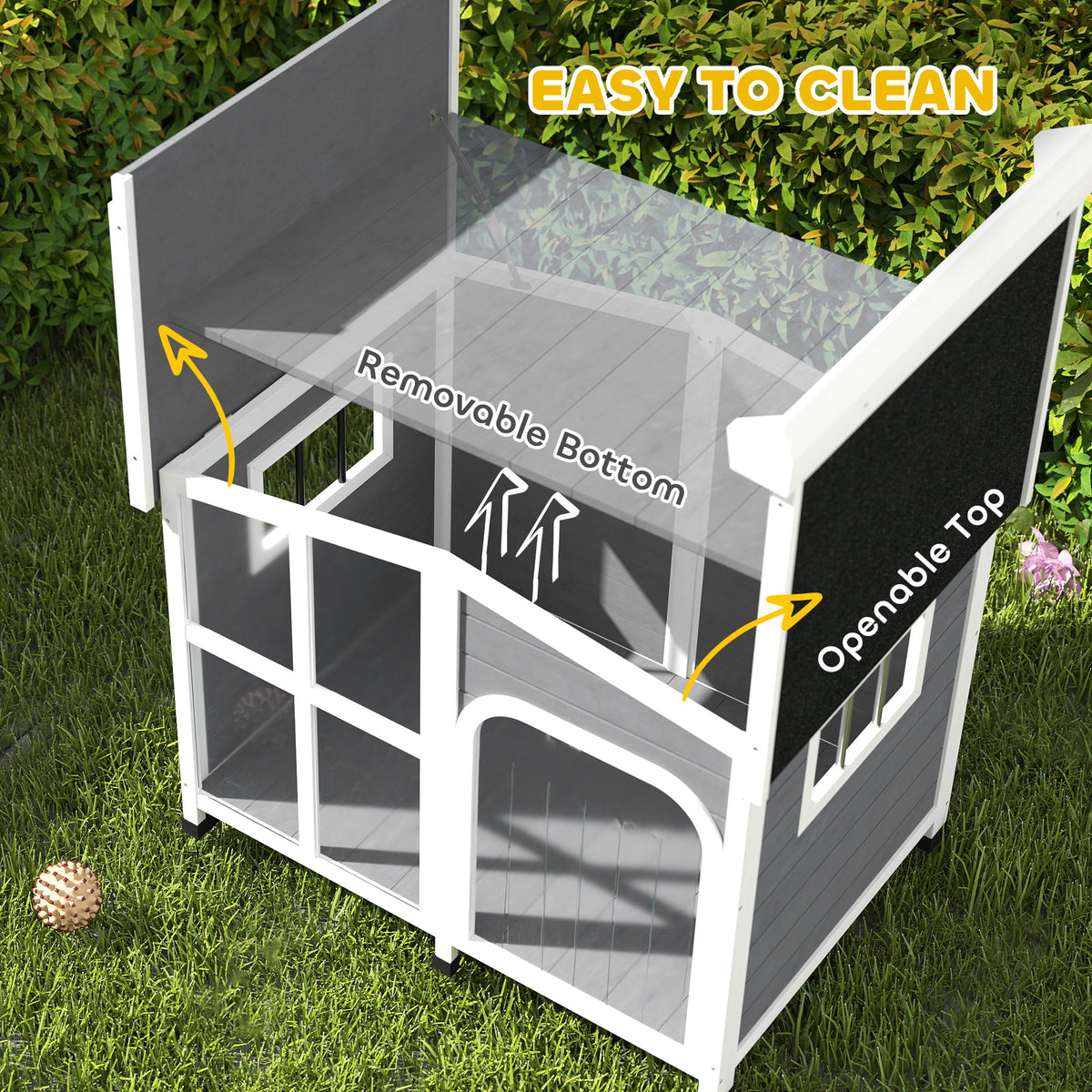 Cabin-Style Wooden Dog House for Large Dogs with Openable Roof & Giant Window,Gray