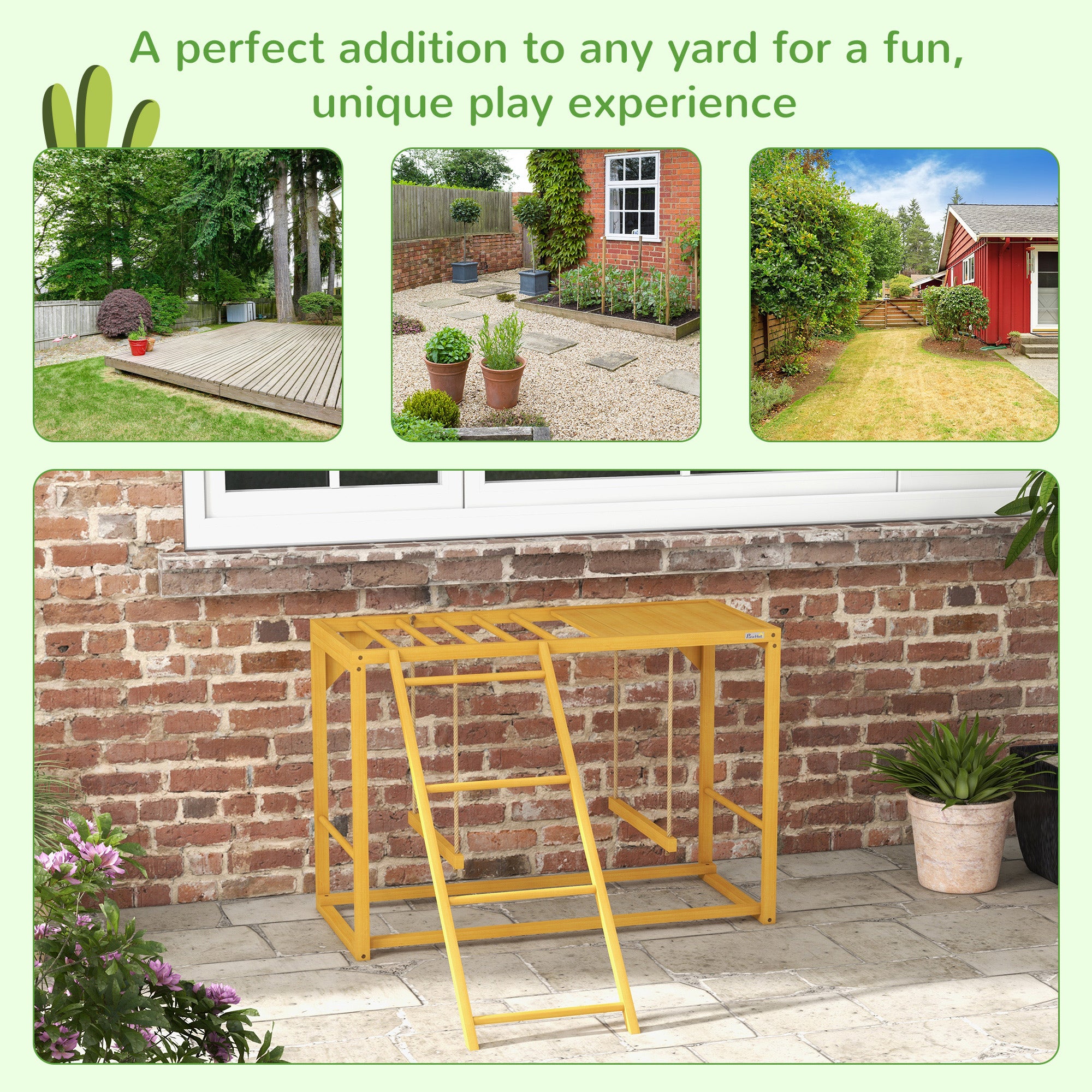 Wooden Chicken Activity Play w/ Swing Set, Chicken Coop Toy, Natural - Natural Wood - Image 5