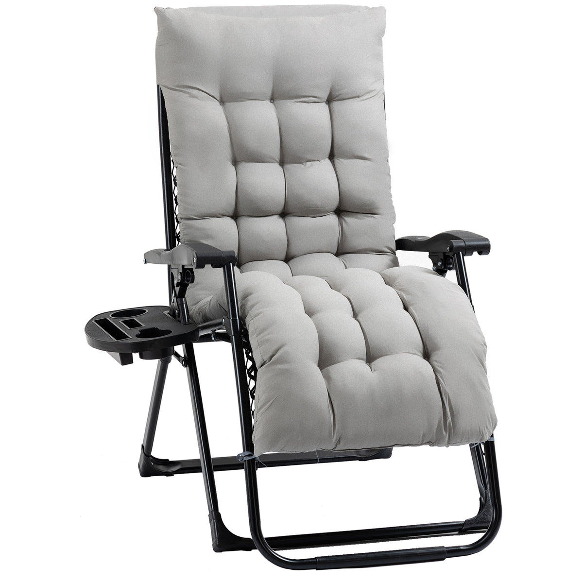 Padded Zero Gravity Chair, Folding Recliner Chair with Cup Holder Cushion, Gray