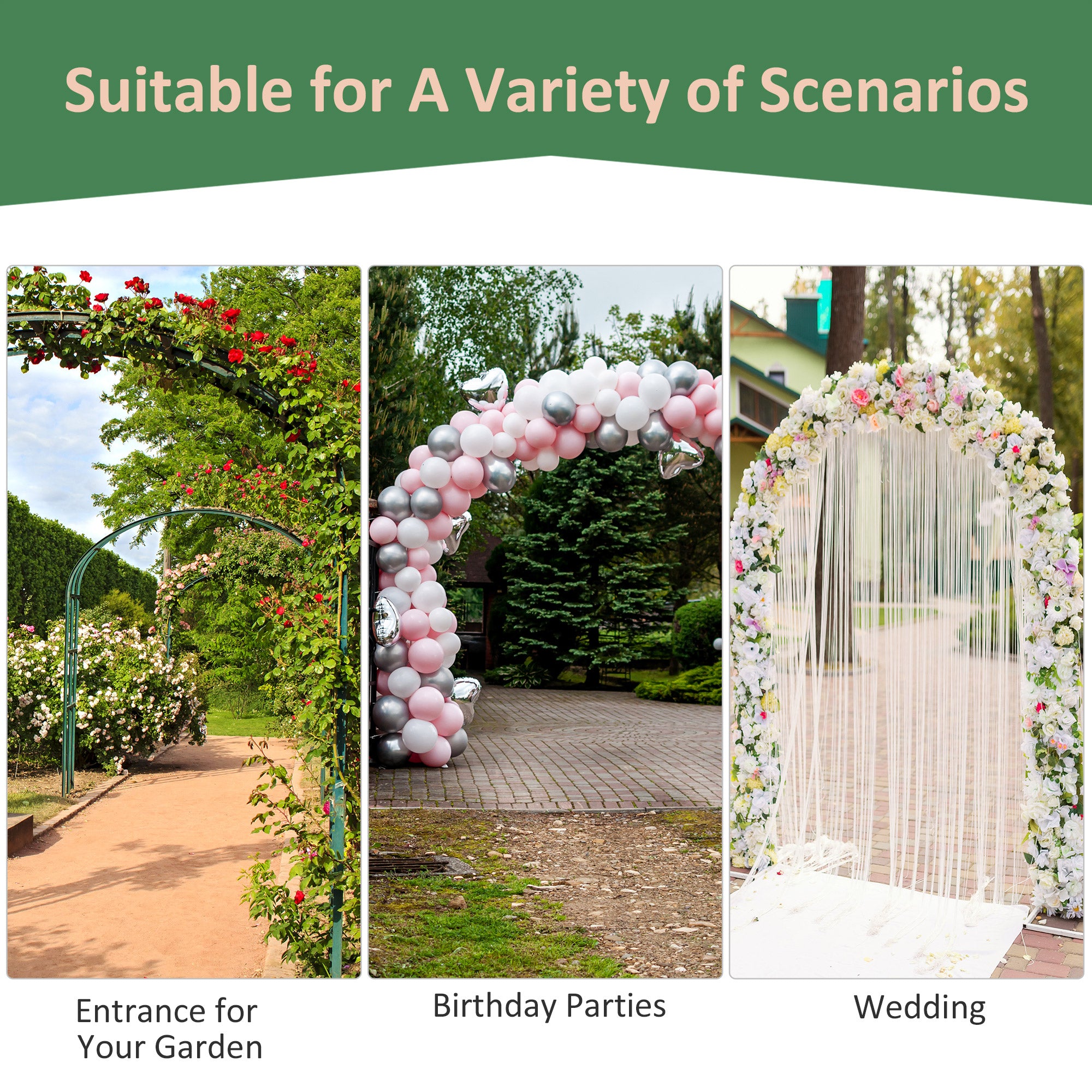 7Ft Garden Arch Arbor, Metal Arch Trellis for Climbing Vines, Garden Archway for Wedding, Bridal Party, Ceremony - Matte Black - Image 6