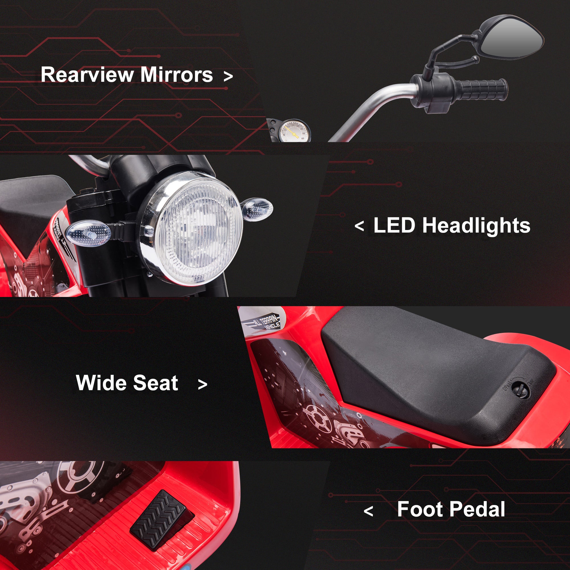 Electric Motorcycle for Kids, 6V Battery Powered Ride-On Dirt Bike 3-Wheels Motorbike with Horn Headlights Realistic Sounds Speed for 18 - 36 Months Red