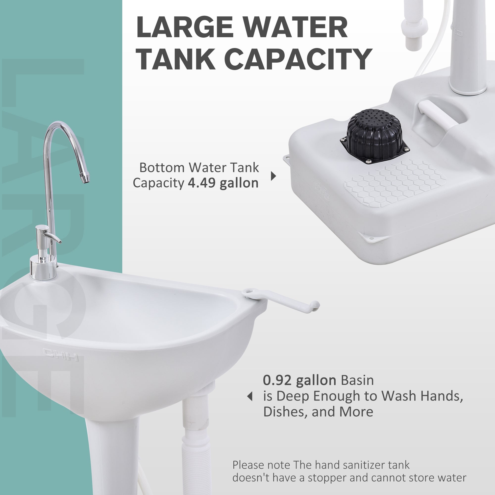 Portable Camping Sink, Portable Sink Hand Wash Station with 4.5 Gallon (17L) Tank, Rolling Wheels, Soap Dispenser, Towel Holder for RV, Outdoor Events, Gatherings, HDPE, White