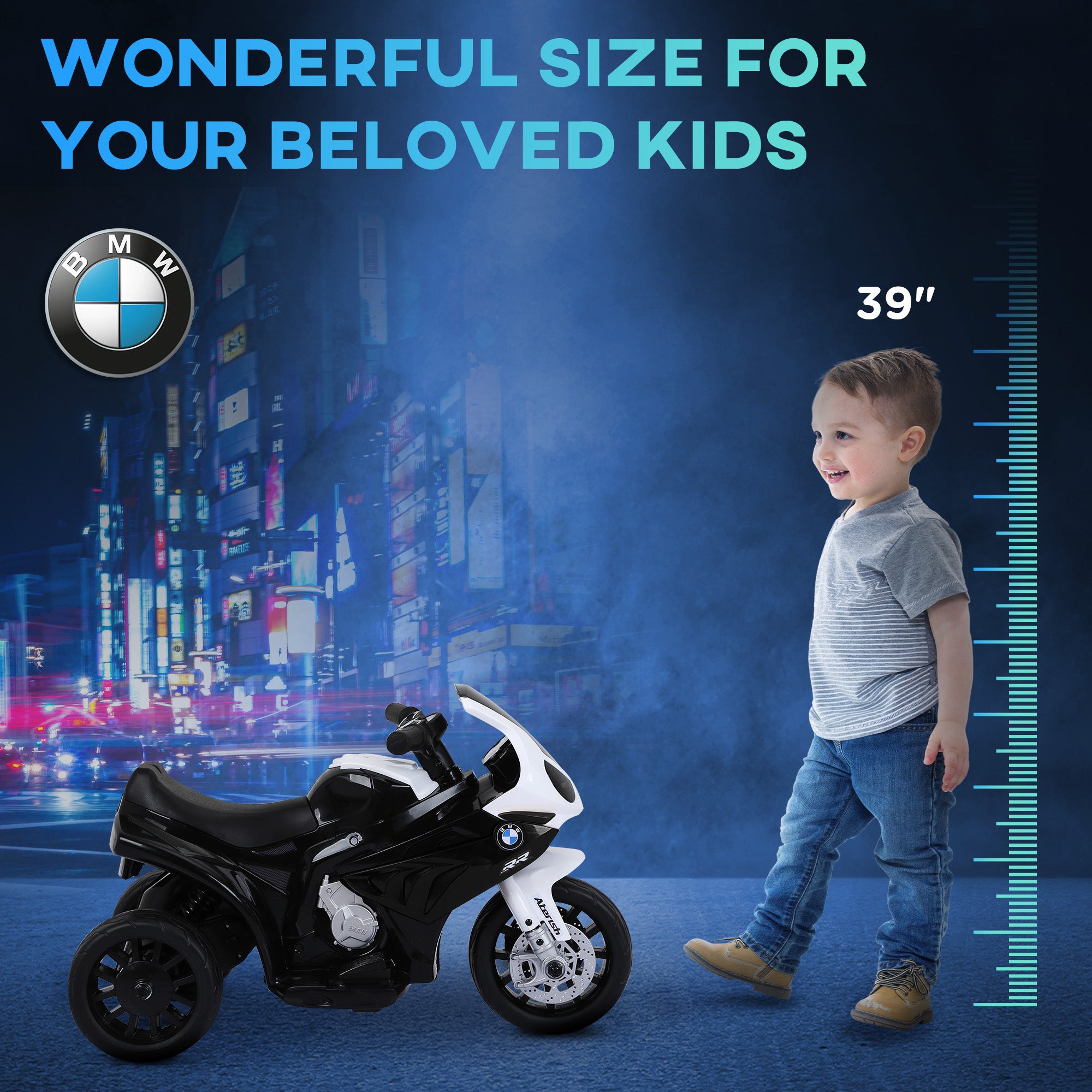 6V 3 Wheeled Electric Motorcycle, Kids Motorcycle Licensed BMW with Headlight, Music, Black