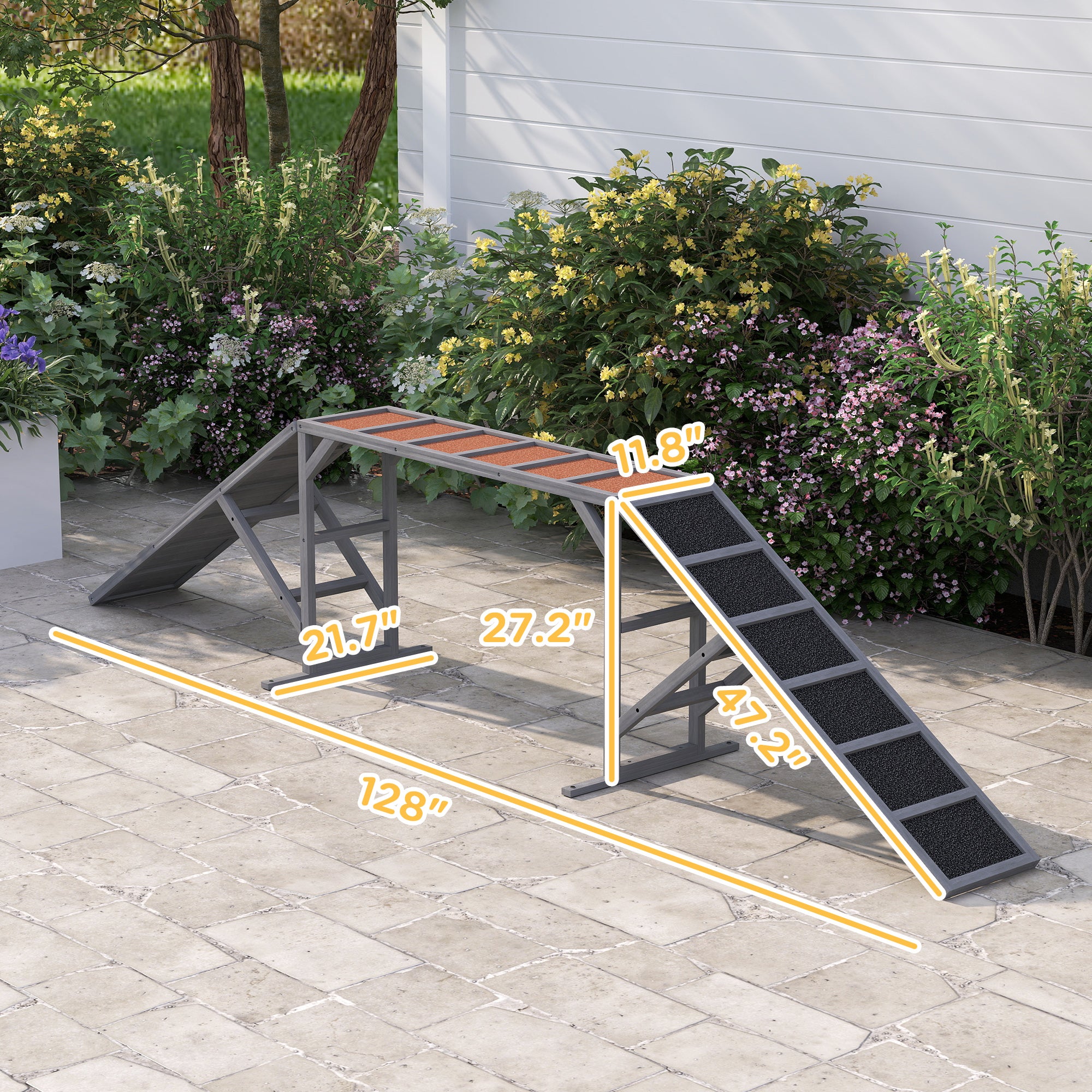 Dog Agility Equipment Ramp with Safety Bar, Non-slip Surface, for Walk and Pause Training, Gray - Gray - Image 3