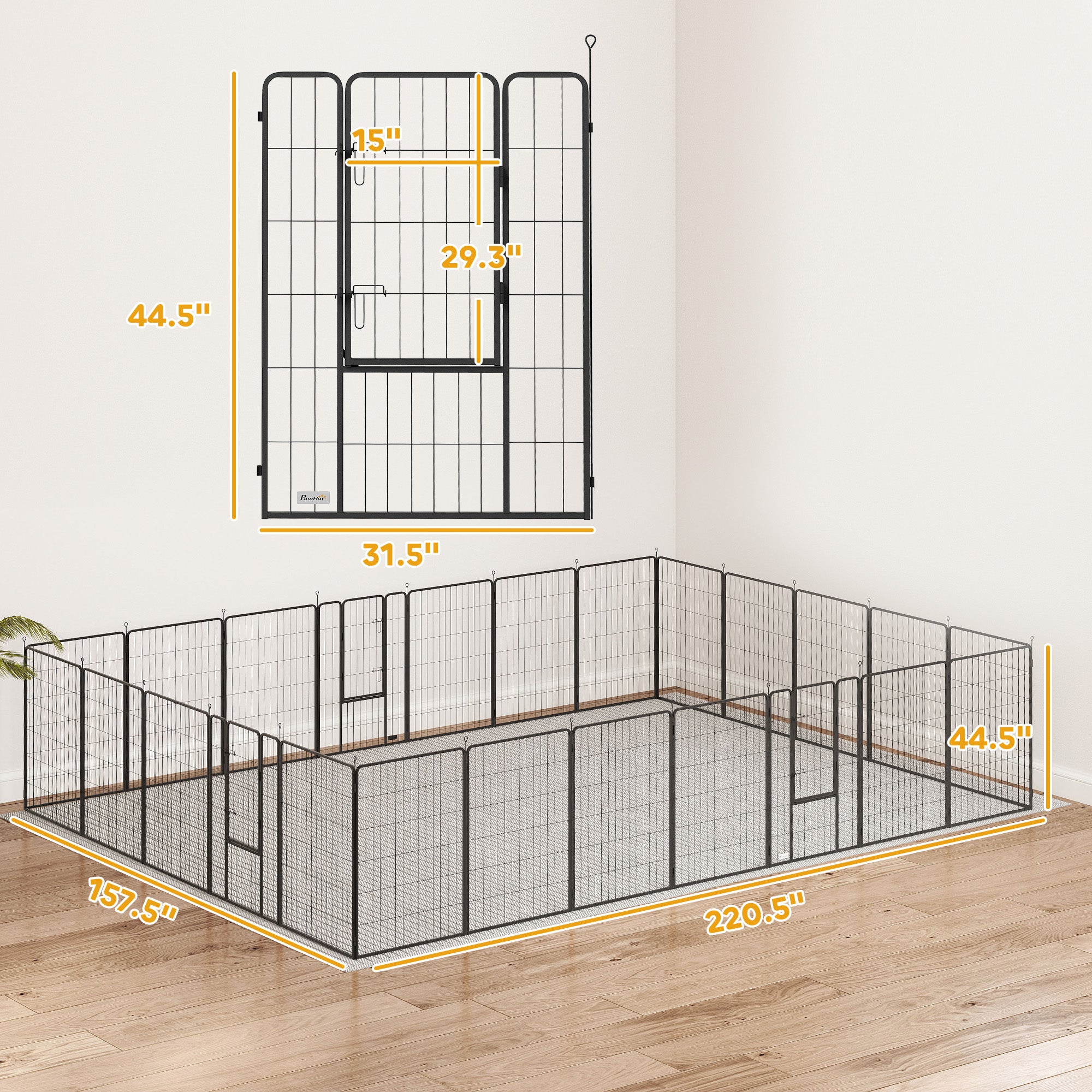 Dog Playpen for Indoor Outdoor, 24 Panels 44.5" H Puppy Playpen with Lockable Door, DIY Shape Pet Exercise Fence, Black - Black - Image 3