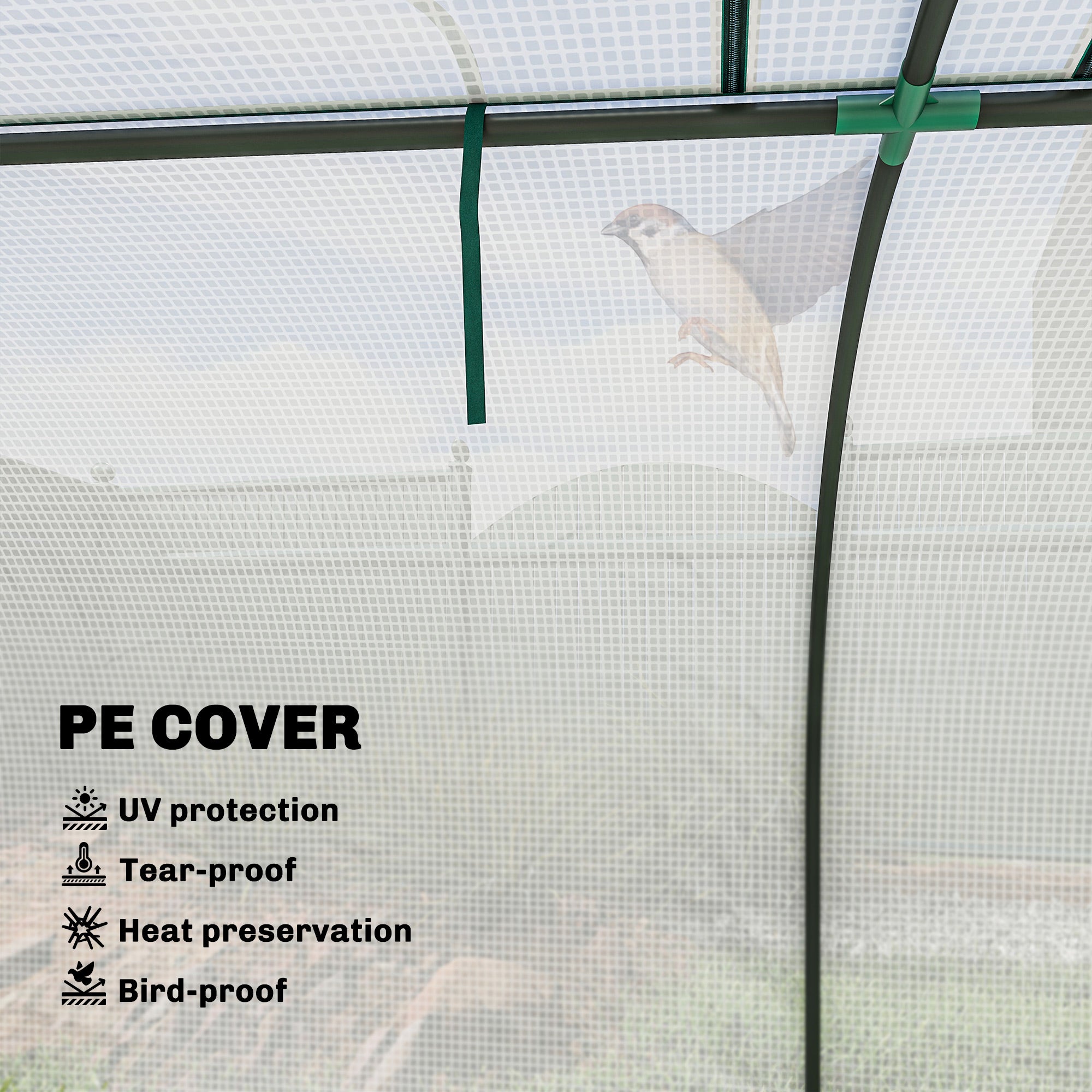 Mini Greenhouse, Portable Greenhouse with 4 Roll-Up Doors, PE Cover, 177.2" x 39.4" x 31.5", White - White - Image 5