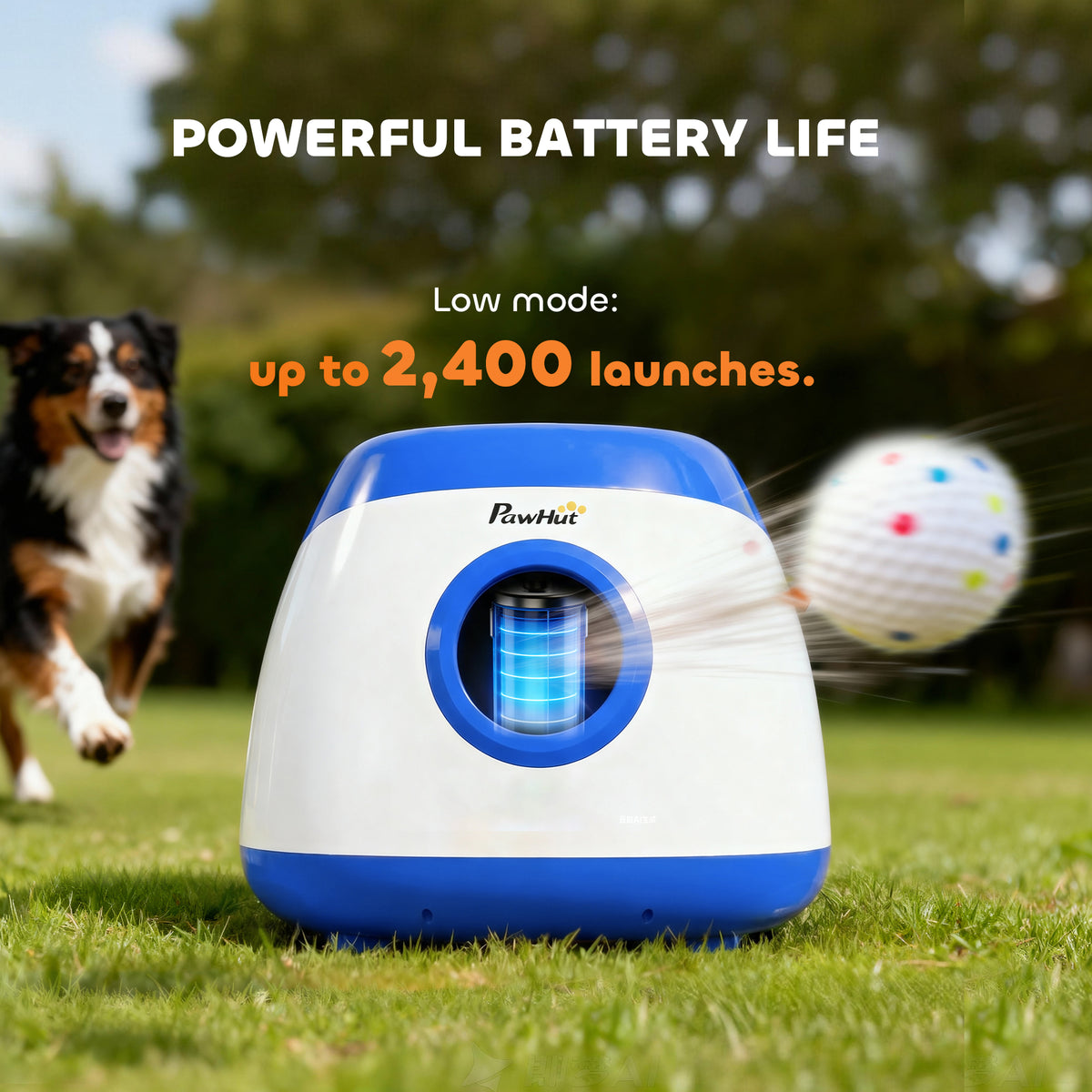 Automatic Dog Ball Launcher with 26-80 FT Distance, Automatic Ball Launcher for Medium and Large Dogs, Blue