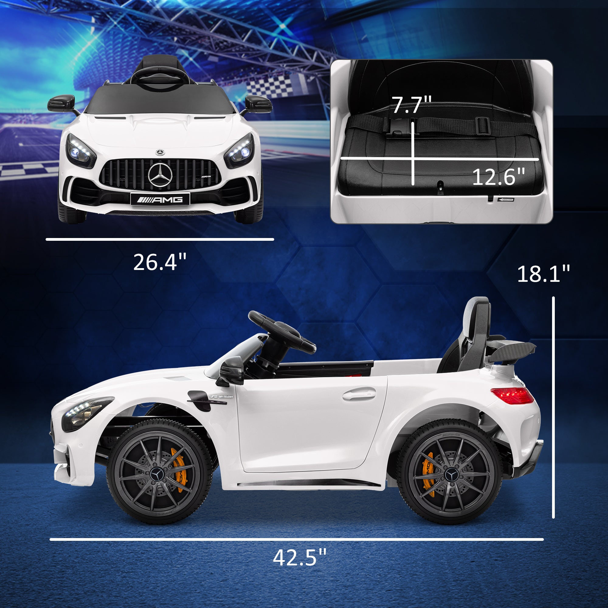 Mercedes-Benz AMG GTR Licensed 12V Battery Powered Kids Electric Car w/ Remote Control & Soft Start, White