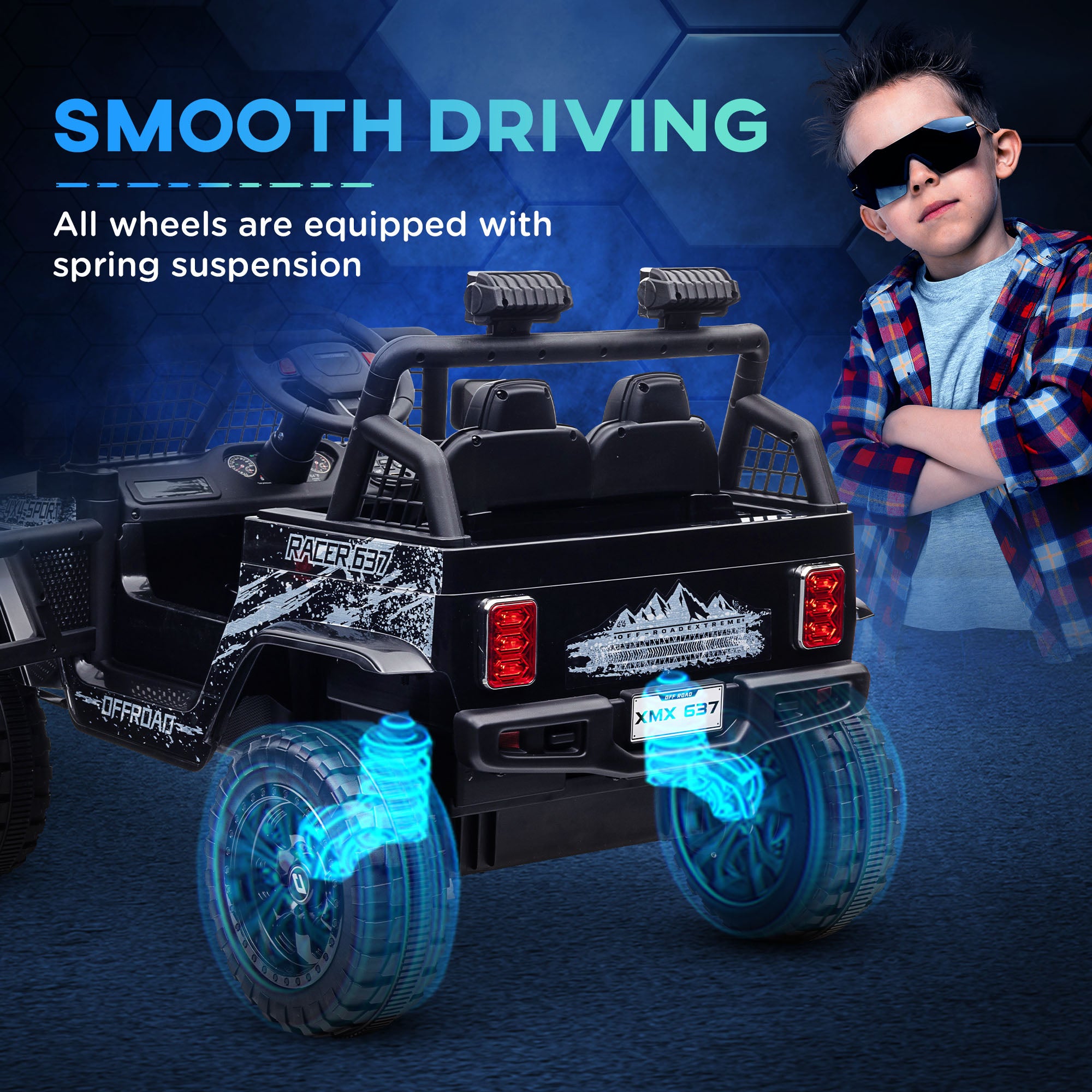 12V Ride on Car, Ride on Truck w/ Remote, 4 Suspension Wheels, 3 MPH Max Speed, Music, Horn & Lights, Black