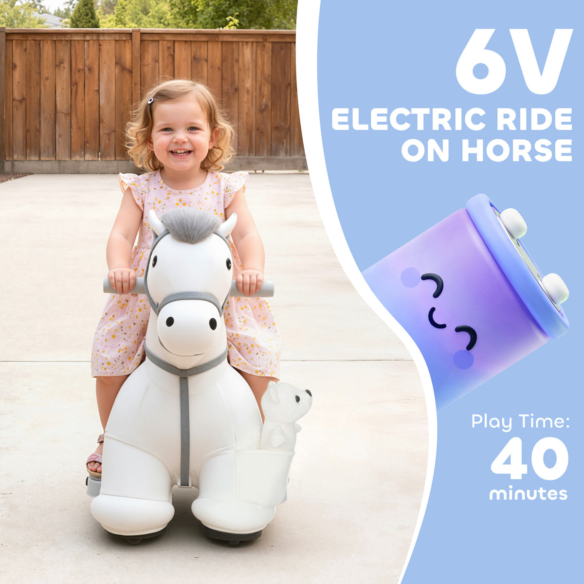 Qaba 6V Ride On Horse, Battery Powered Ride on Toy, Electric Kids Riding Pony with Bear Toy, Music for Aged 1.5-5 Years