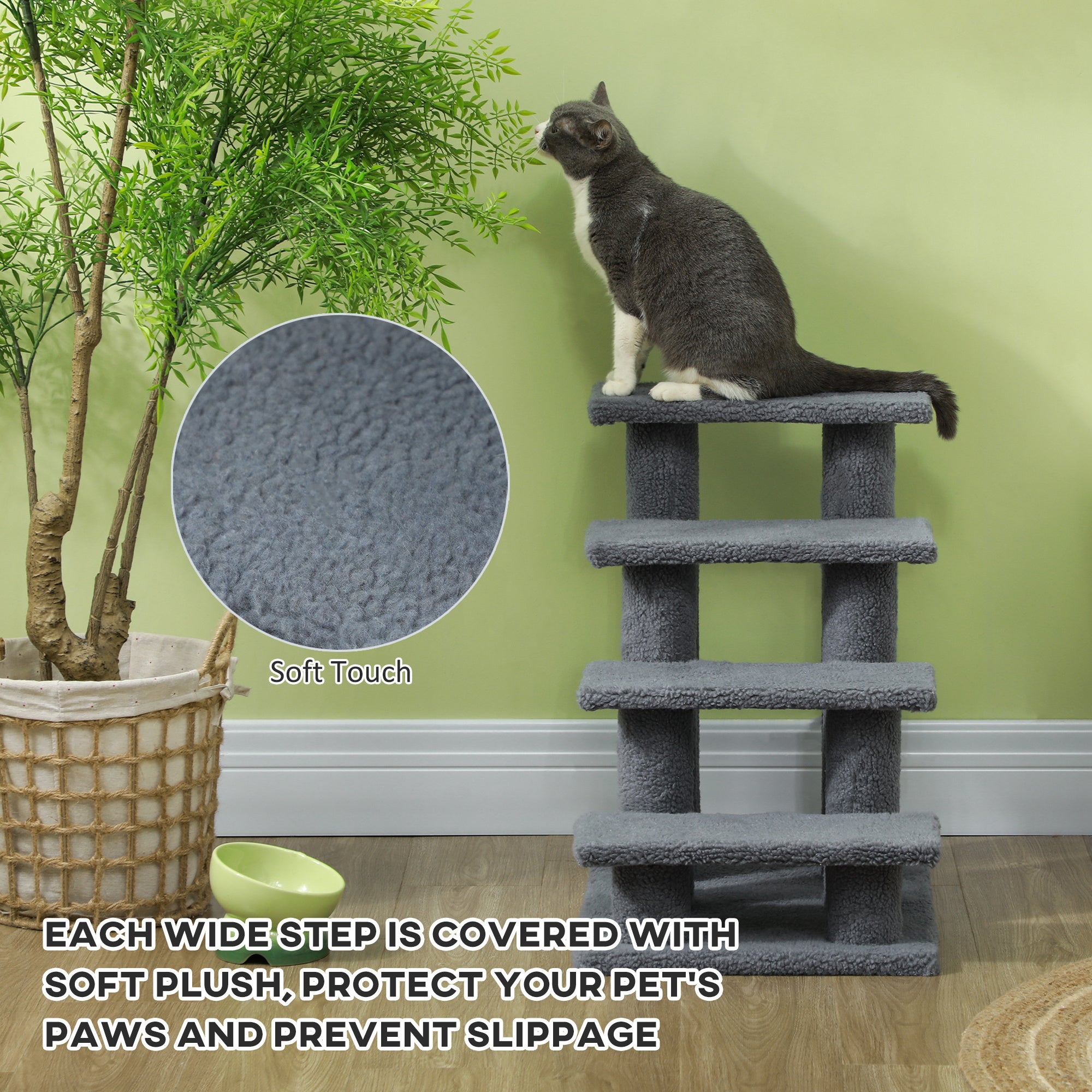 25" 4-Step Multi-Level Carpeted Cat Scratching Post Pet Stairs, Gray - Grey - Image 4