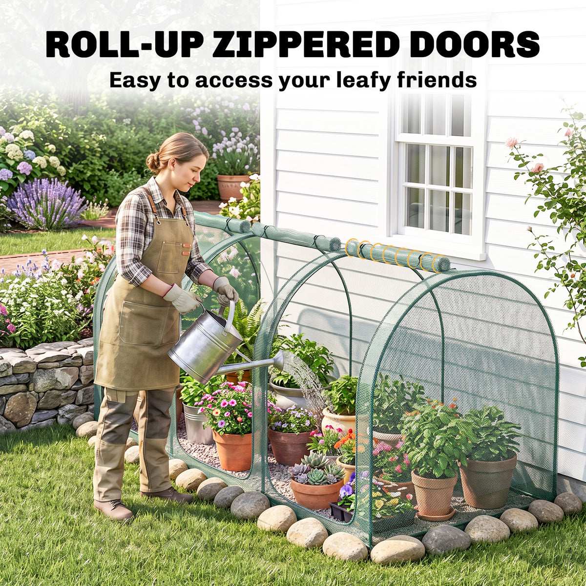 9' x 4' Crop Cage, Plant Protection Tent with Three Zippered Doors, Storage Bag and 4 Ground Stakes, for Garden, Yard, Lawn, Green
