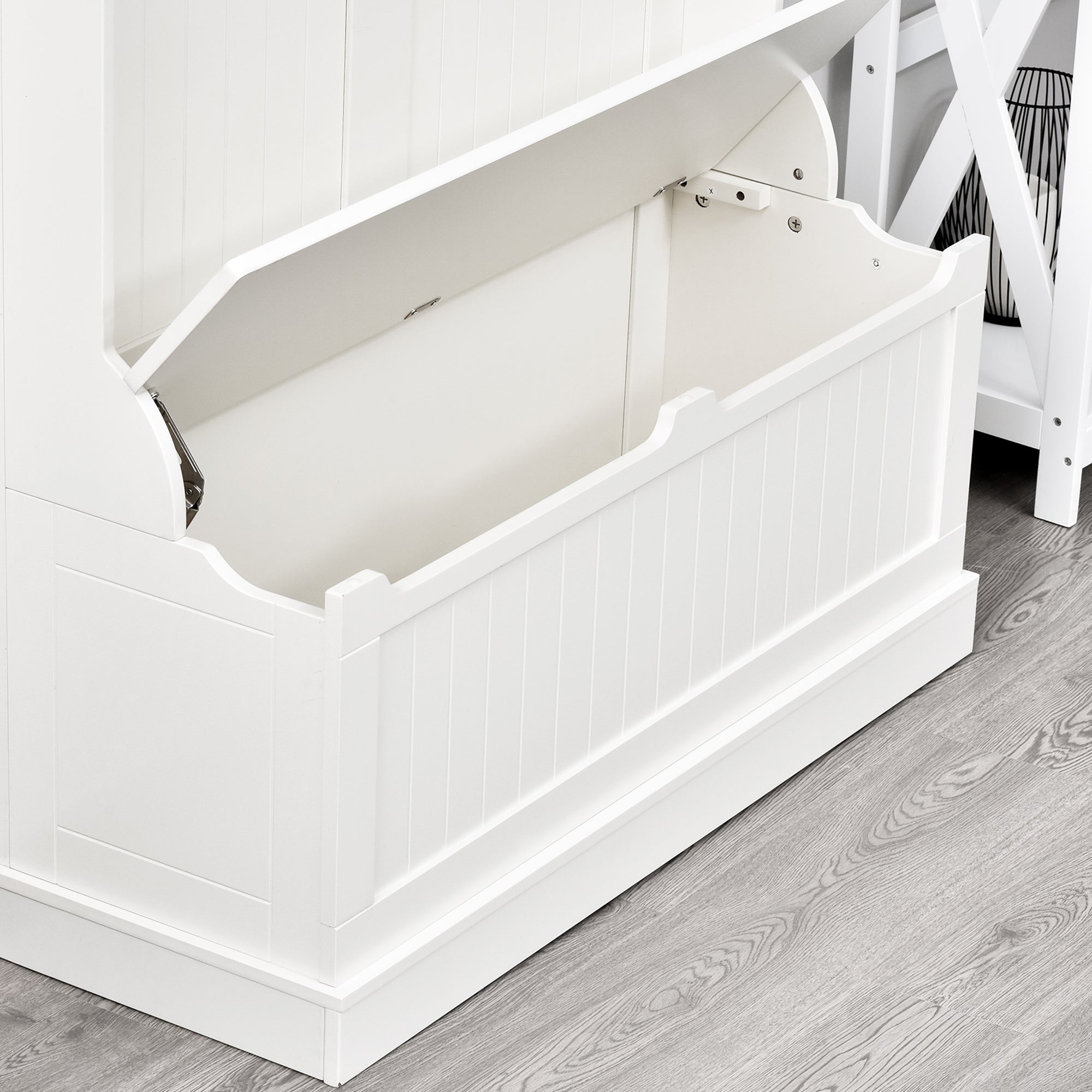 3-In-1 Entryway Bench with Coat Rack, Hall Tree with Bench and Shoe Storage, 5 Hooks for Hallway Cream White