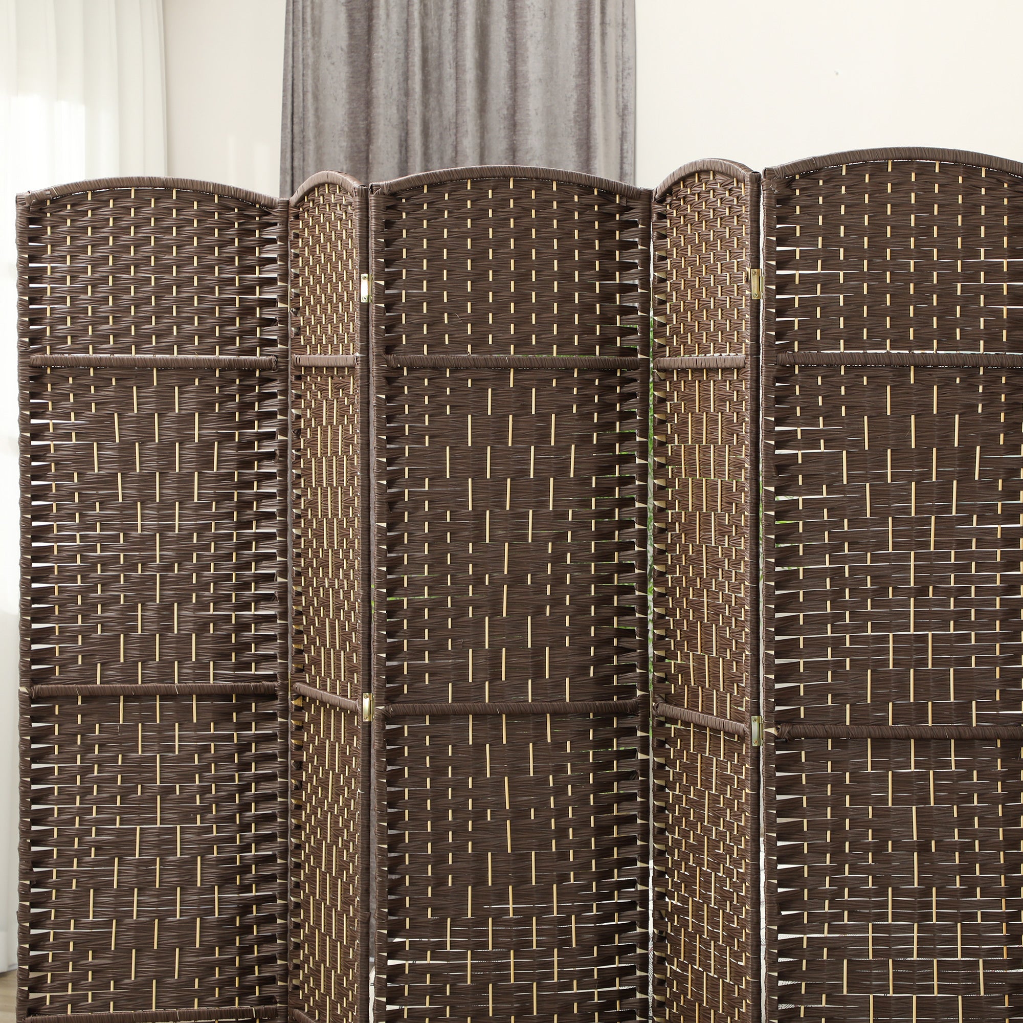 Folding Room Divider Screen 6 Panel 6' Tall Privacy Screen Freestanding Wood Partition for Home Office, Brown