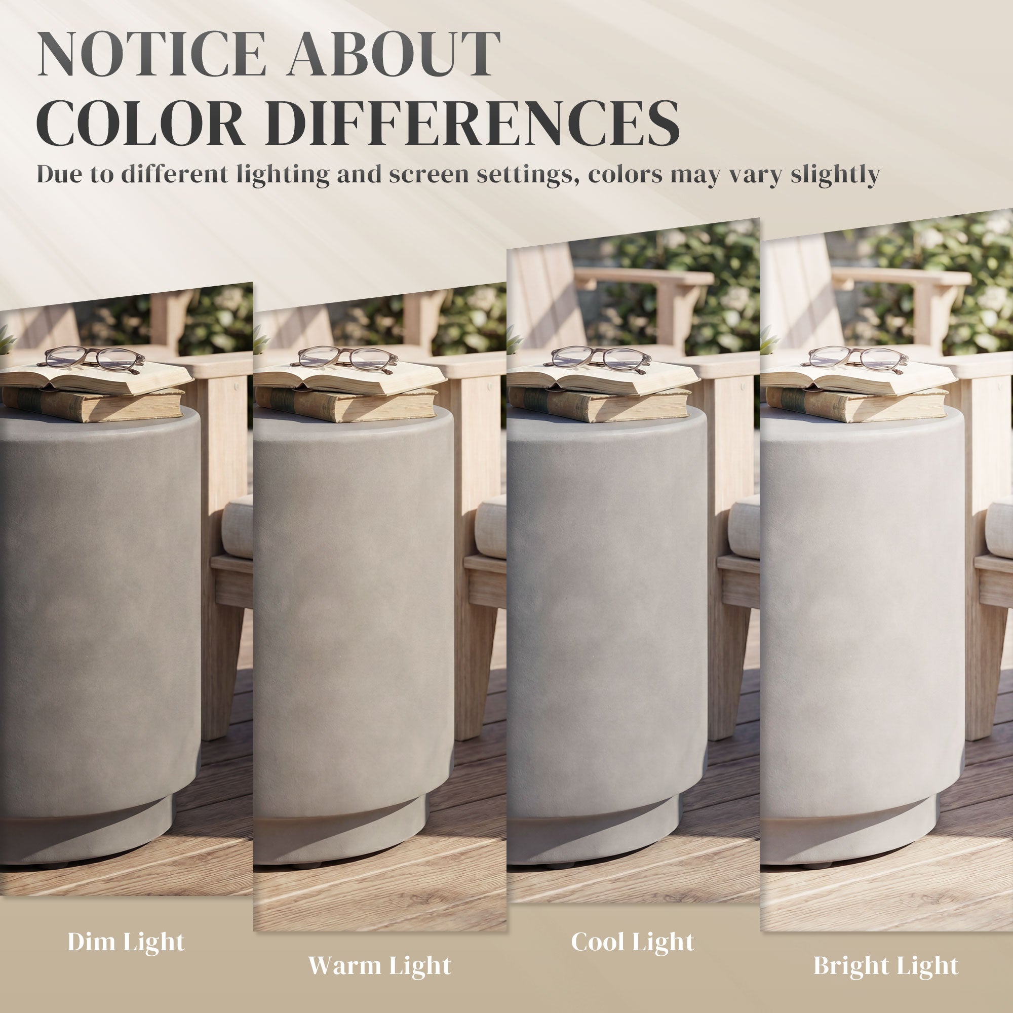 Lightweight Accent Table with Concrete Finish Round Side Table, Light Gray