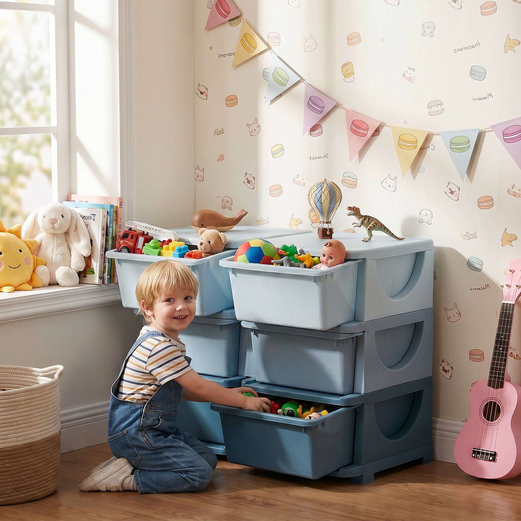 3 Tier Kids Storage Unit, Toy Organizers and Storage with 6 Drawer Chest for Kids Bedroom Nursery Kindergarten Living Room for Boys Girls Toddlers, Blue