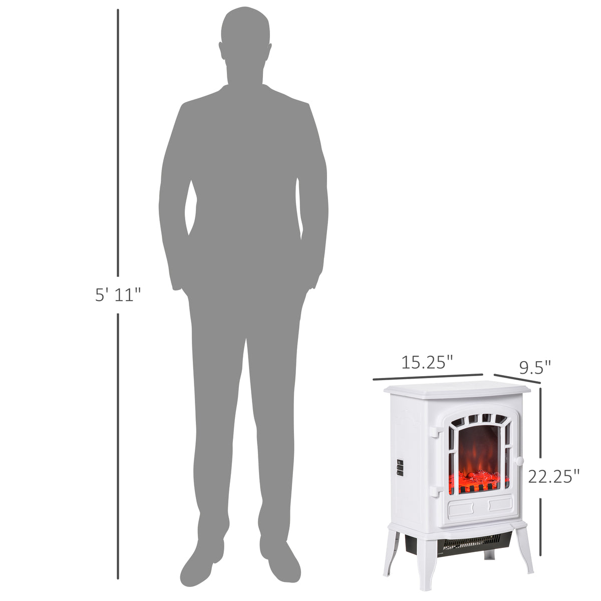 Electric Fireplace Heater, Freestanding Fireplace Stove with Realistic Flame Effect Overheat Protection 750W/1500W White