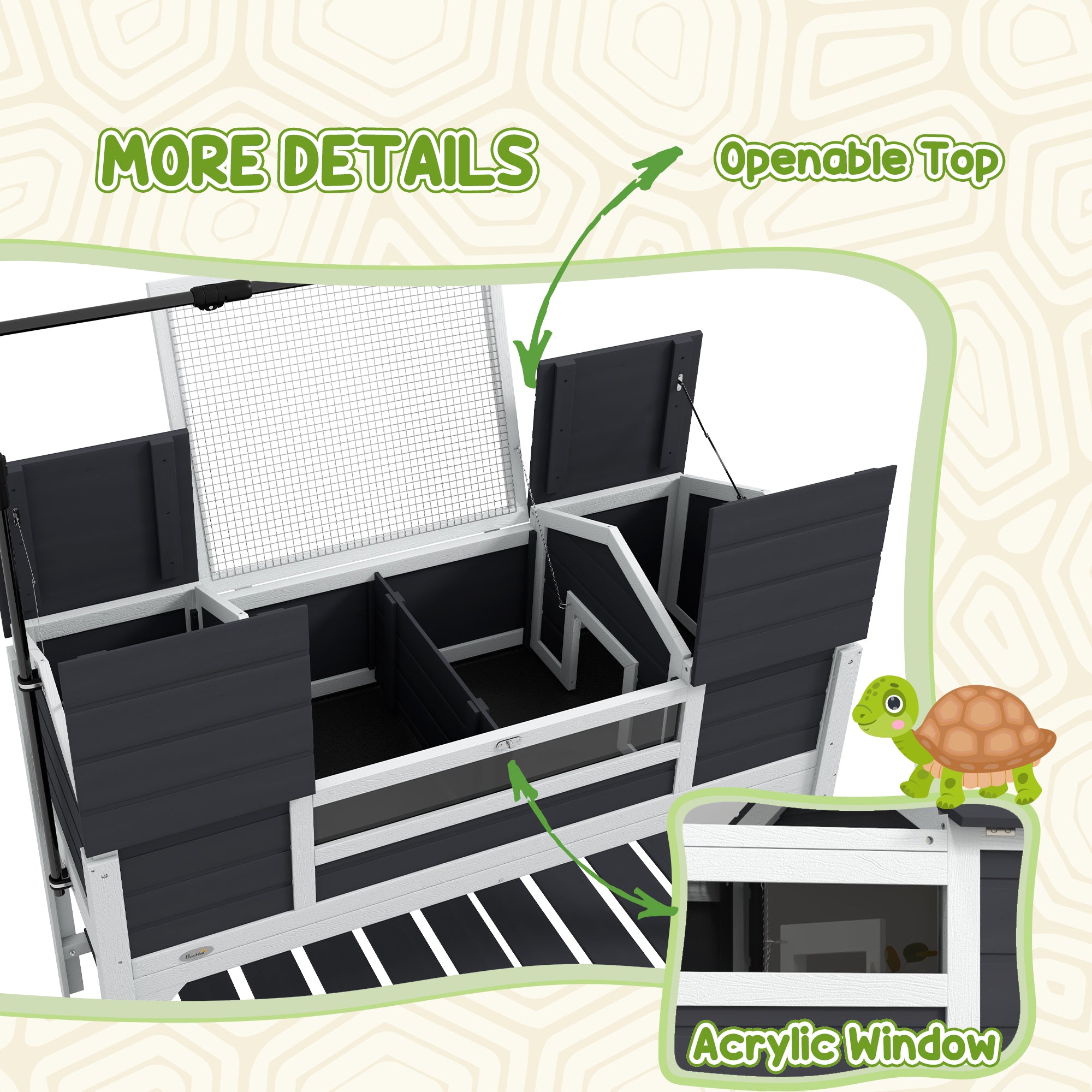 Tortoise Enclosure Tortoise House with Adjustable Lamp Holder Storage Shelf, Dual Main Houses, Openable Lid, Gray - Gray - Image 8