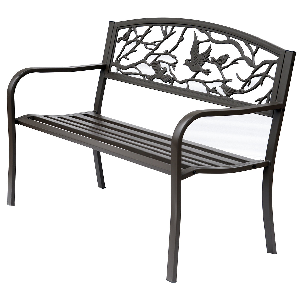 50" Vintage Bird Pattern Garden Cast Iron Patio Bench - Brown