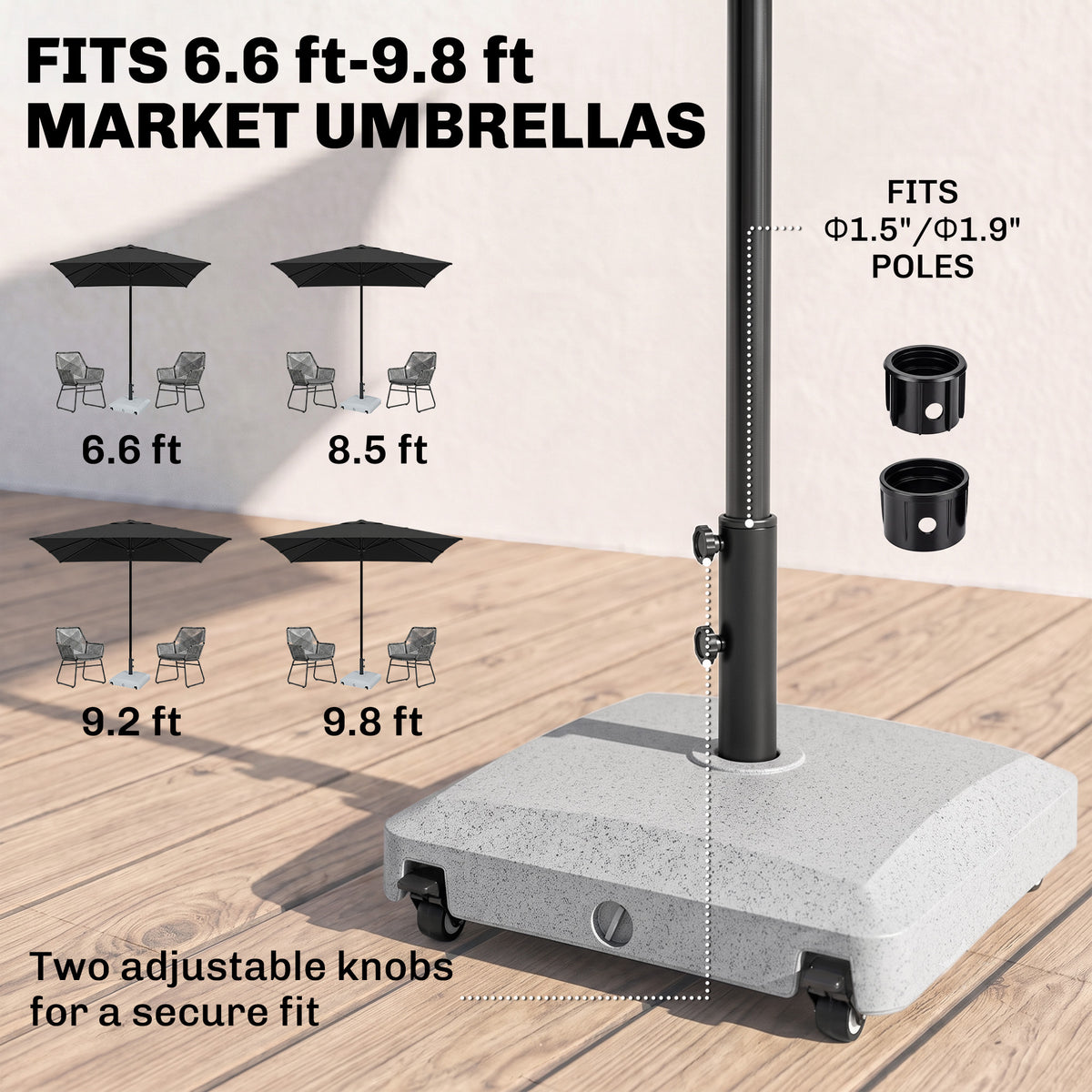 Patio Umbrella Base with Wheels, 53lbs Water or 66lbs Sand Filled, Heavy Duty Outdoor Umbrella Stand Holder, Gray
