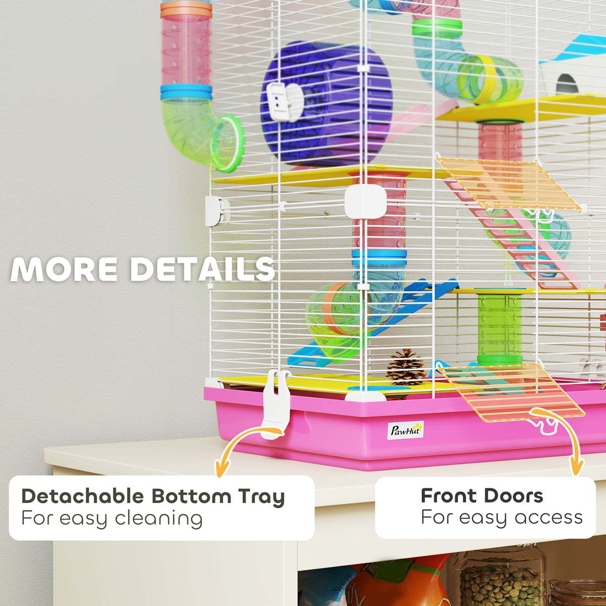 5 Tiers Hamster Cage Portable Animal Travel Carrier w/ Exercise Wheels Tube, Pink