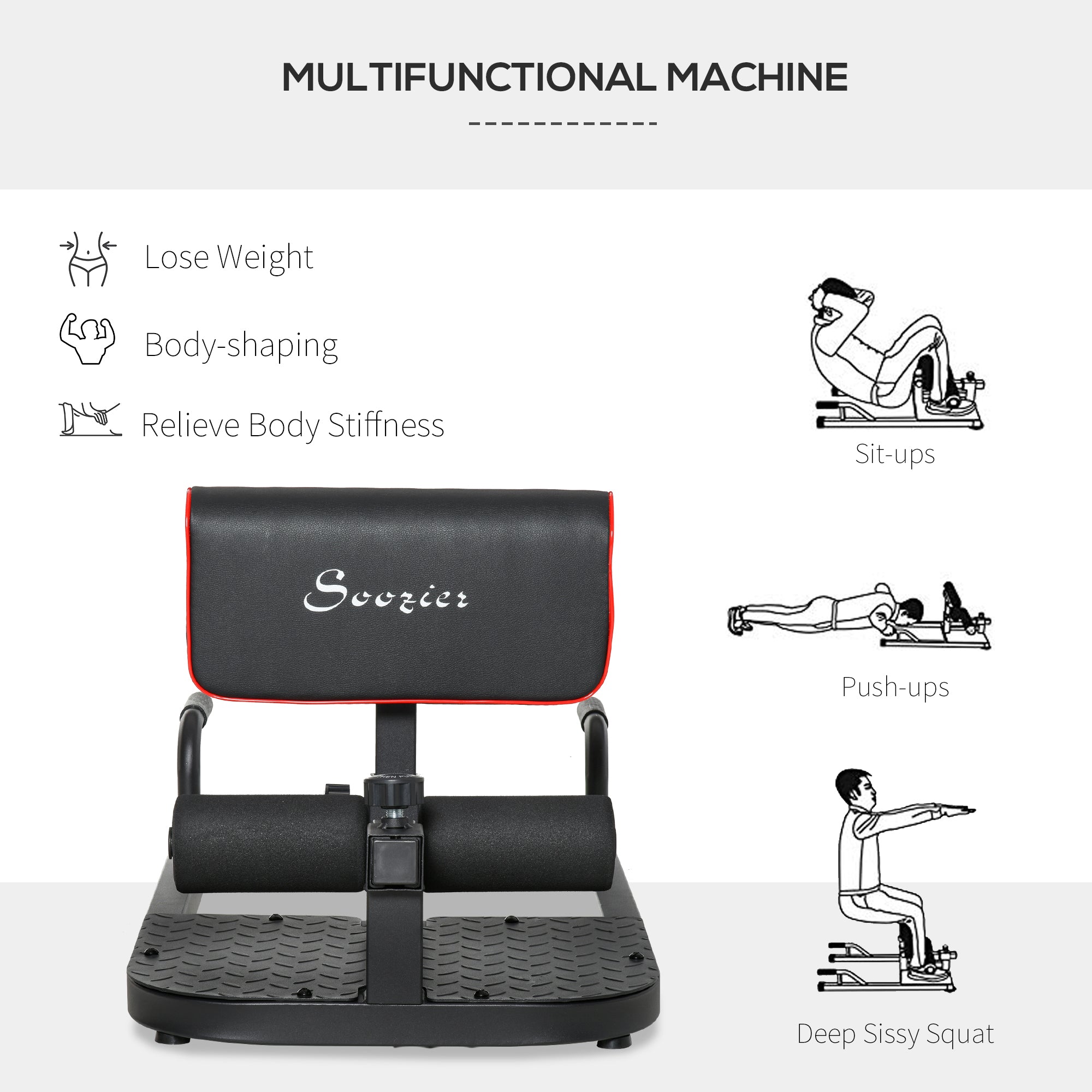 3 in 1 Padded Push Up Sit Up Squat Machine Home Gym Fitness Equipment, Black