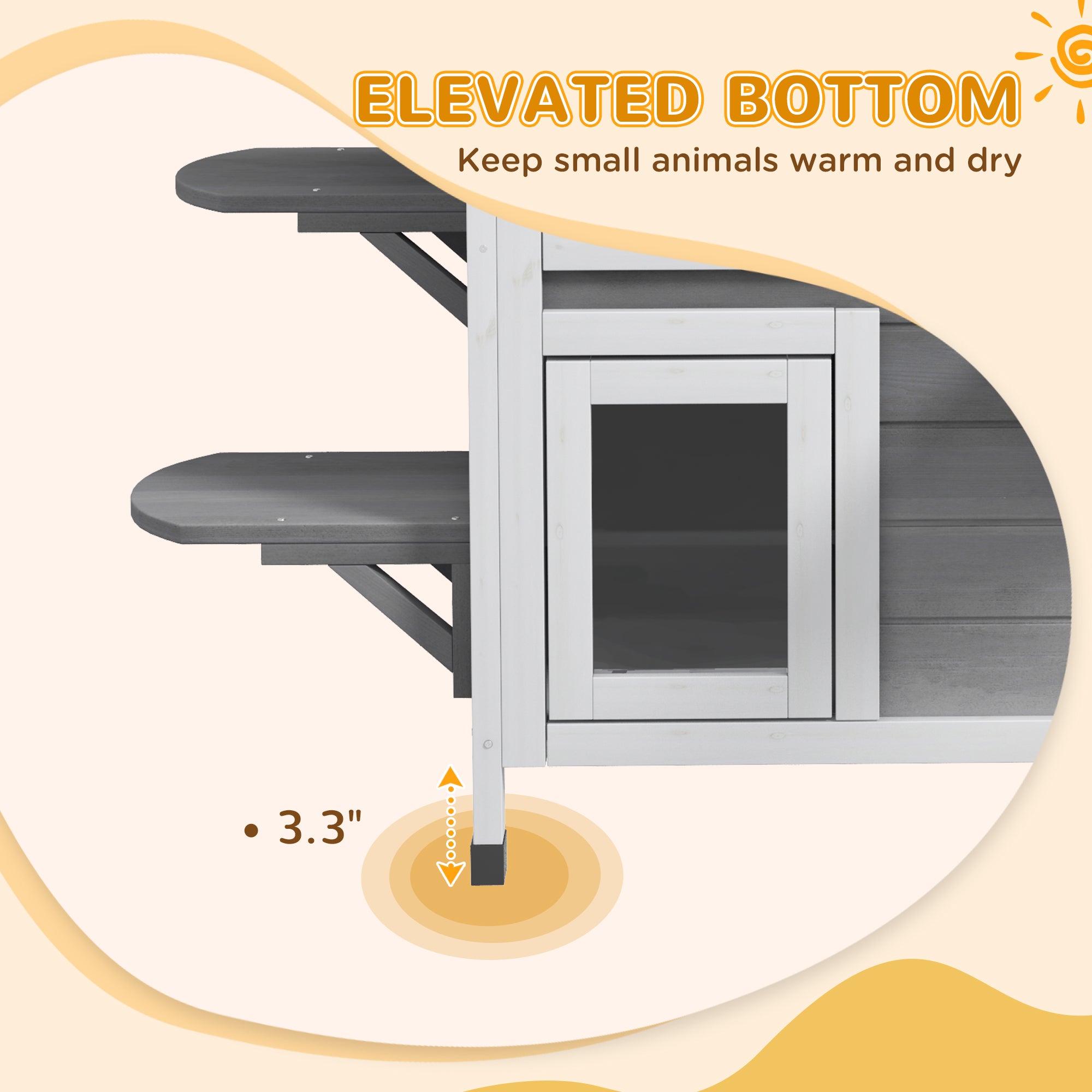 2-story Cat House Outdoor, Weatherproof Wooden Cat Enclosure for Feral Cats with Escape Door, Openable Roof, Jumping Platforms, Gray - Gray - Image 6