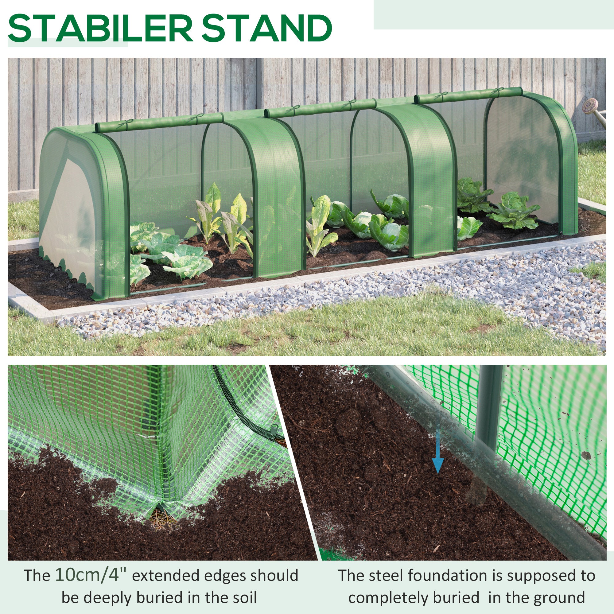 9.7' L x 3' W x 2.5' H Portable Tunneled Greenhouse with 3 Zippered Doors, Water/UV Fighting PE Cover - Green - Image 6