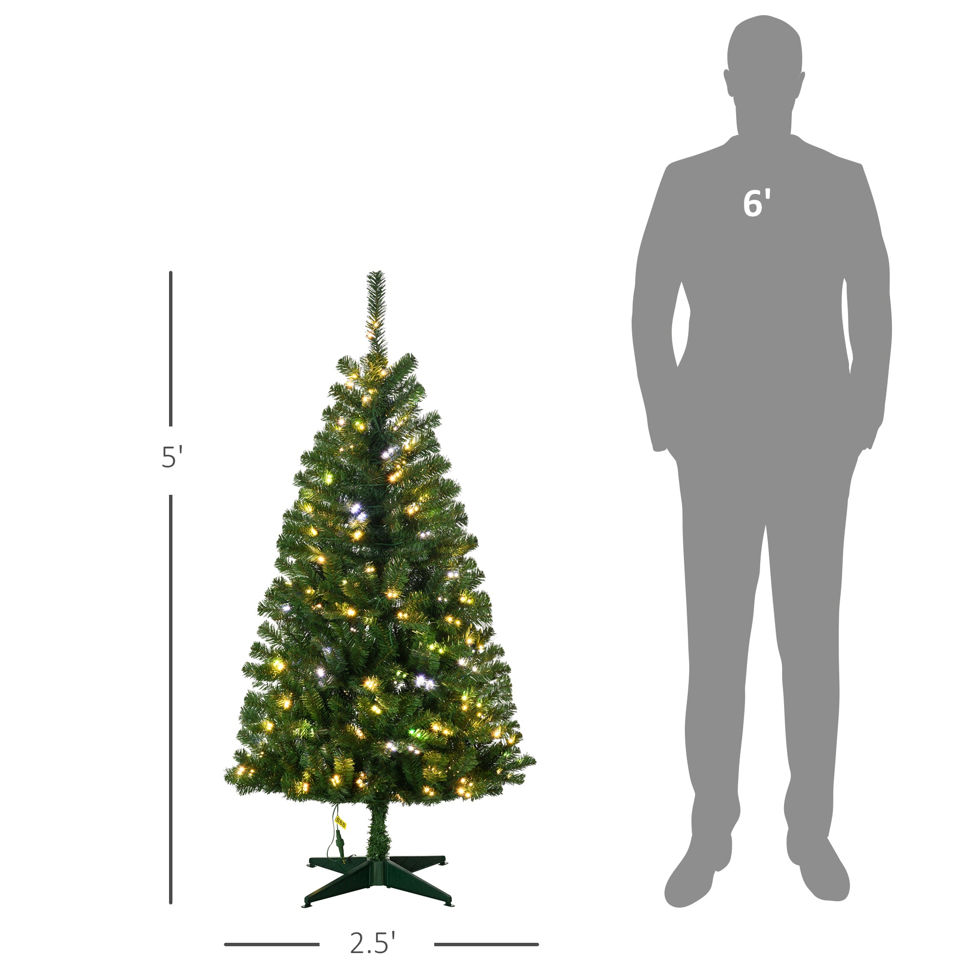 5' Artificial Prelit Christmas Trees with Warm White or Colorful LED Lights, Auto Open