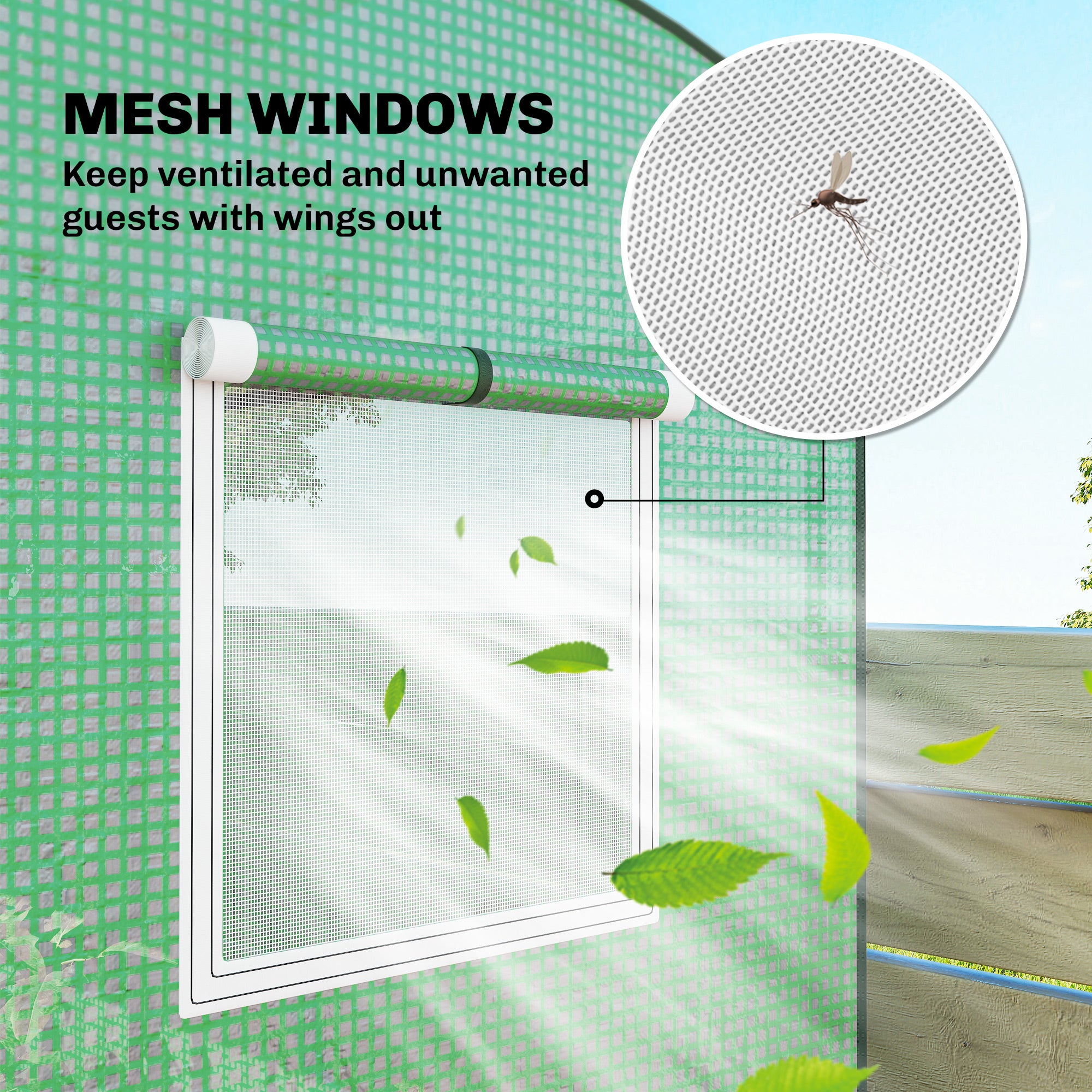 Mini Greenhouse, Portable Greenhouse with Roll-Up Door and 2 Mesh Windows, PE Cover, 78.7" x 29.5" x 74", Green - Green - Image 7