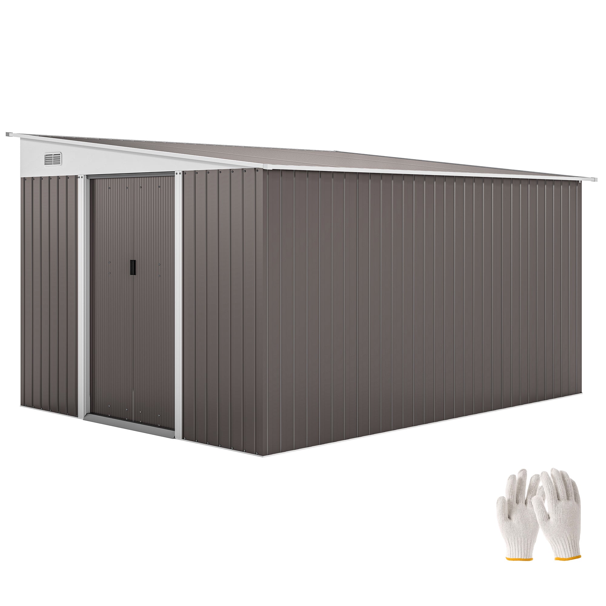 11' x 9' Metal Outdoor Storage Shed, Tool House with Double Lockable Doors for Backyard, Patio, Lawn, Garage, Gray - Gray