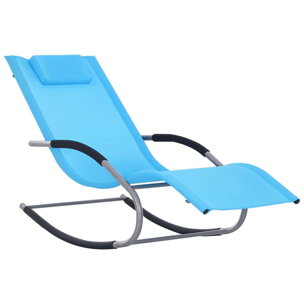Zero Gravity Rocking Chair Outdoor Chaise Lounge Chair Recliner Rocker with Detachable Pillow and Weather-Fighting Fabric for Patio, Deck, Pool, Light Blue