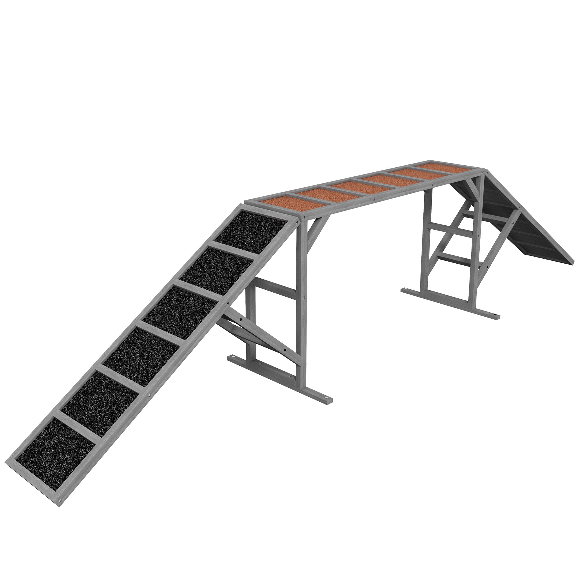 Dog Agility Equipment Ramp with Safety Bar, Non-slip Surface, for Walk and Pause Training, Gray - Gray