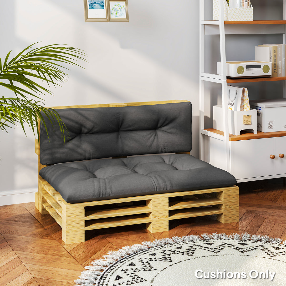 2 Seater Pallet Cushions Outdoor 3.9" Thick Replacement Cushions - Tufted Design for Garden, Patio, Dark Gray