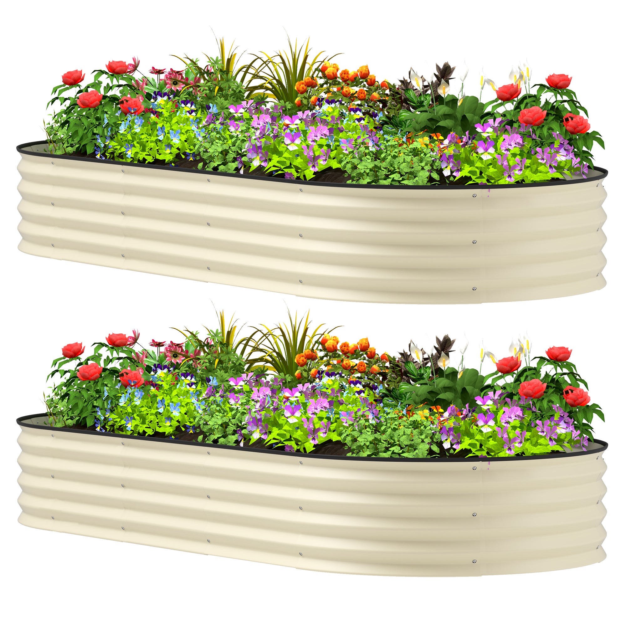 7' x 3' x 1' Raised Garden Bed Set, 2PCS Raised Beds for Gardening with Metal Plant Stakes, Cream White - Cream White