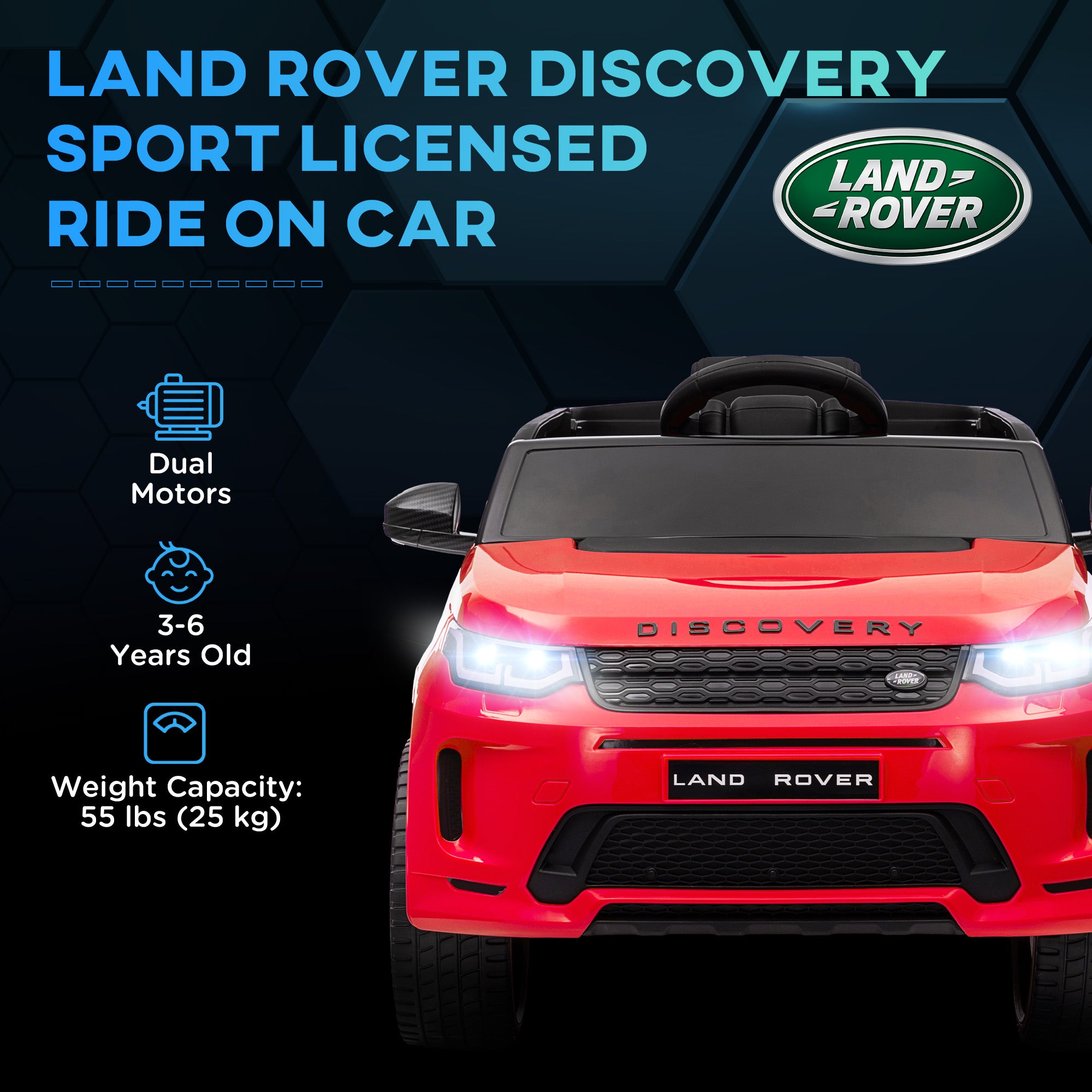 Land Rover Discovery Sport Licensed 12V Kids Ride on Car with Remote Control Soft Start, LED Lights, Red