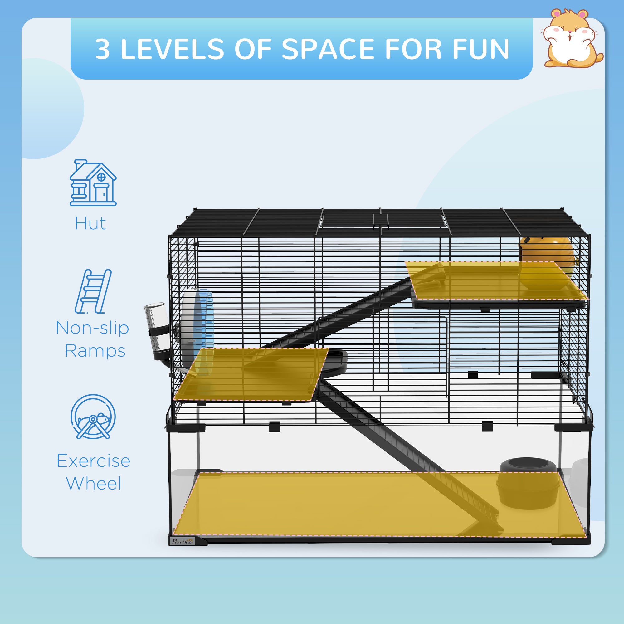 30" Hamster Cage, Gerbil Cage with Glass Basin for Small Hamsters, Black - Black - Image 4
