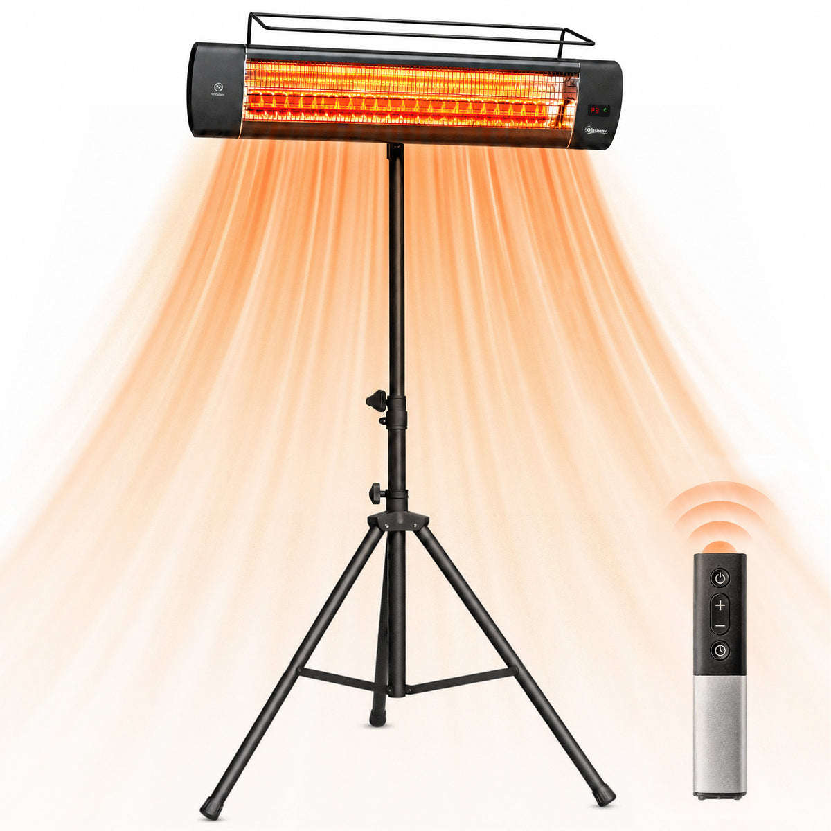 Electric Patio Heater, 1500 W Standing IP65 Outdoor Infrared Heater with Tripod, 3 Heat Levels, 24H Timer, Black