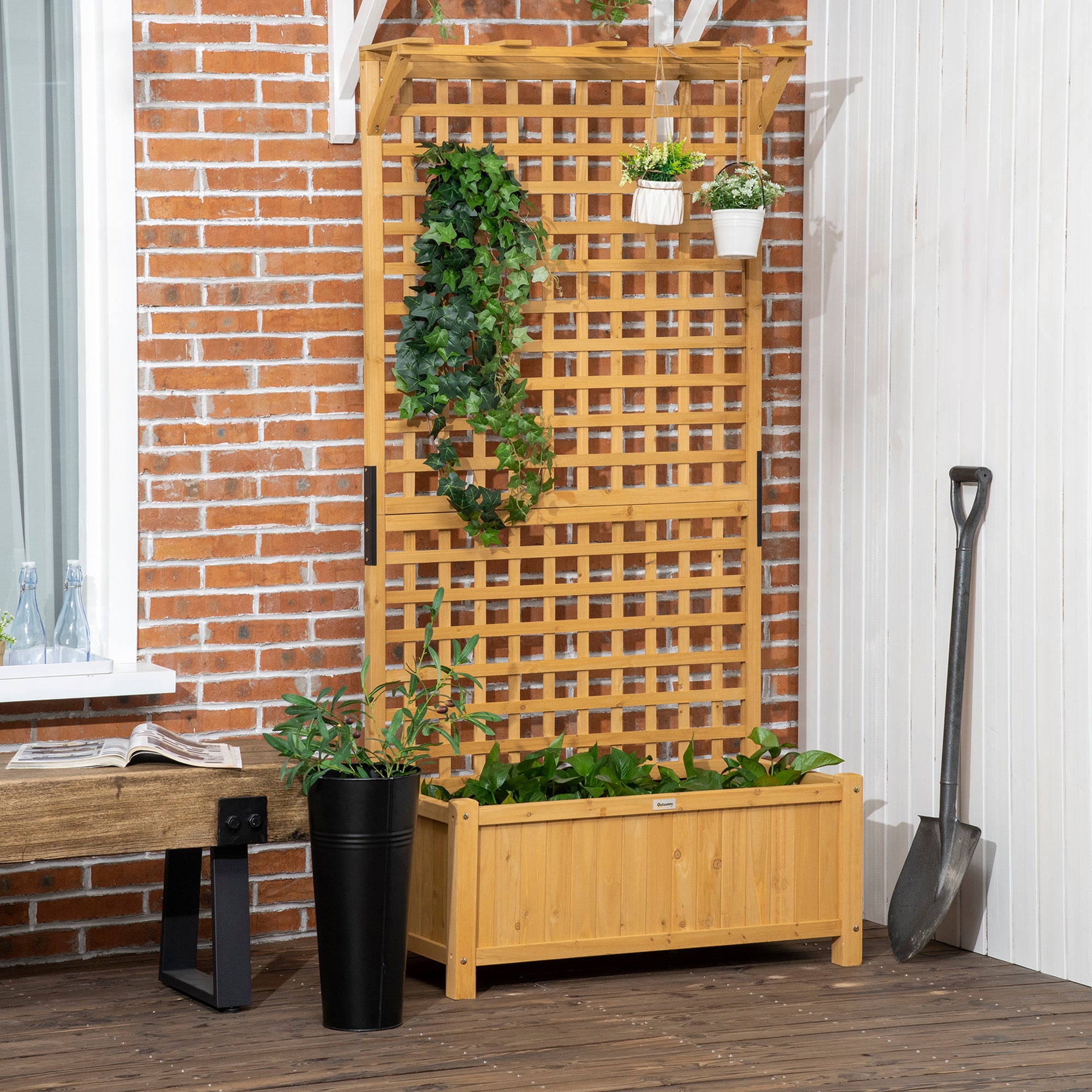 Wood Planter with Trellis for Vine Climbing, Raised Garden Bed, Privacy Screen for Backyard, Patio, Yellow - Yellow - Image 8