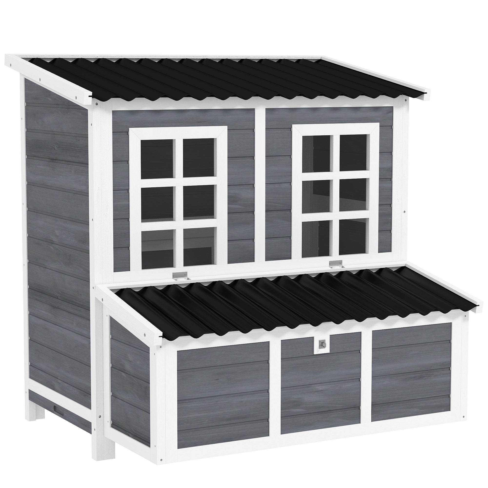 Wooden Chicken Coop with Nesting Box, Pull-Out Tray, Waterproof Roof, 39" Chicken House for 4-6 Chickens, Rabbits - Light Gray
