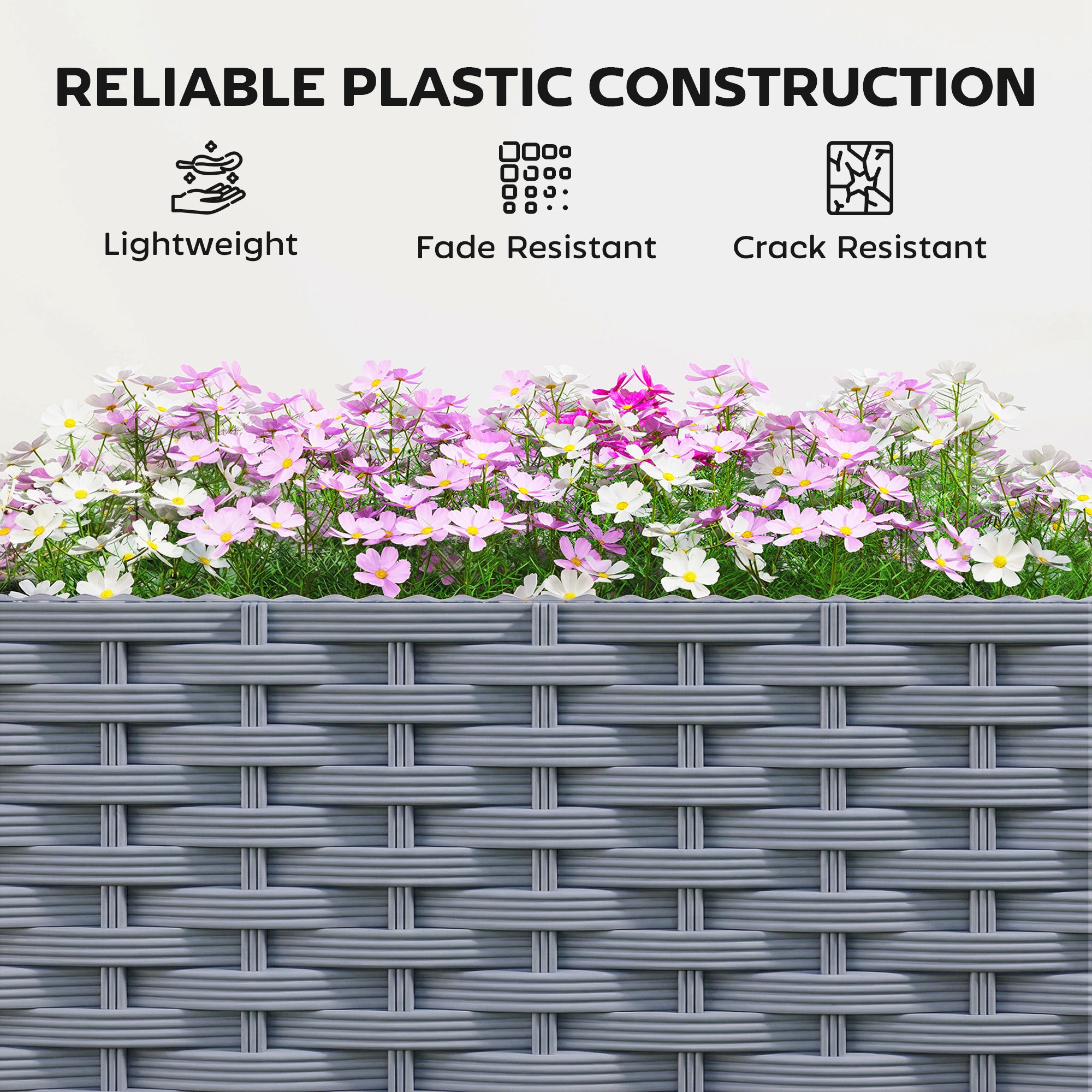 Planter Box with Trellis, Self Watering Raised Garden Bed with Lockable Wheels and Drainage Holes, Gray - Gray - Image 7