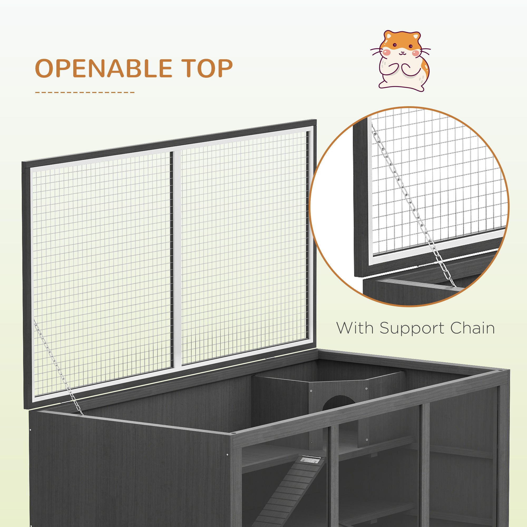 Extra Large Wooden Hamster Cage with Opening Roof, Hut, Ramps, Gray - Gray - Image 6